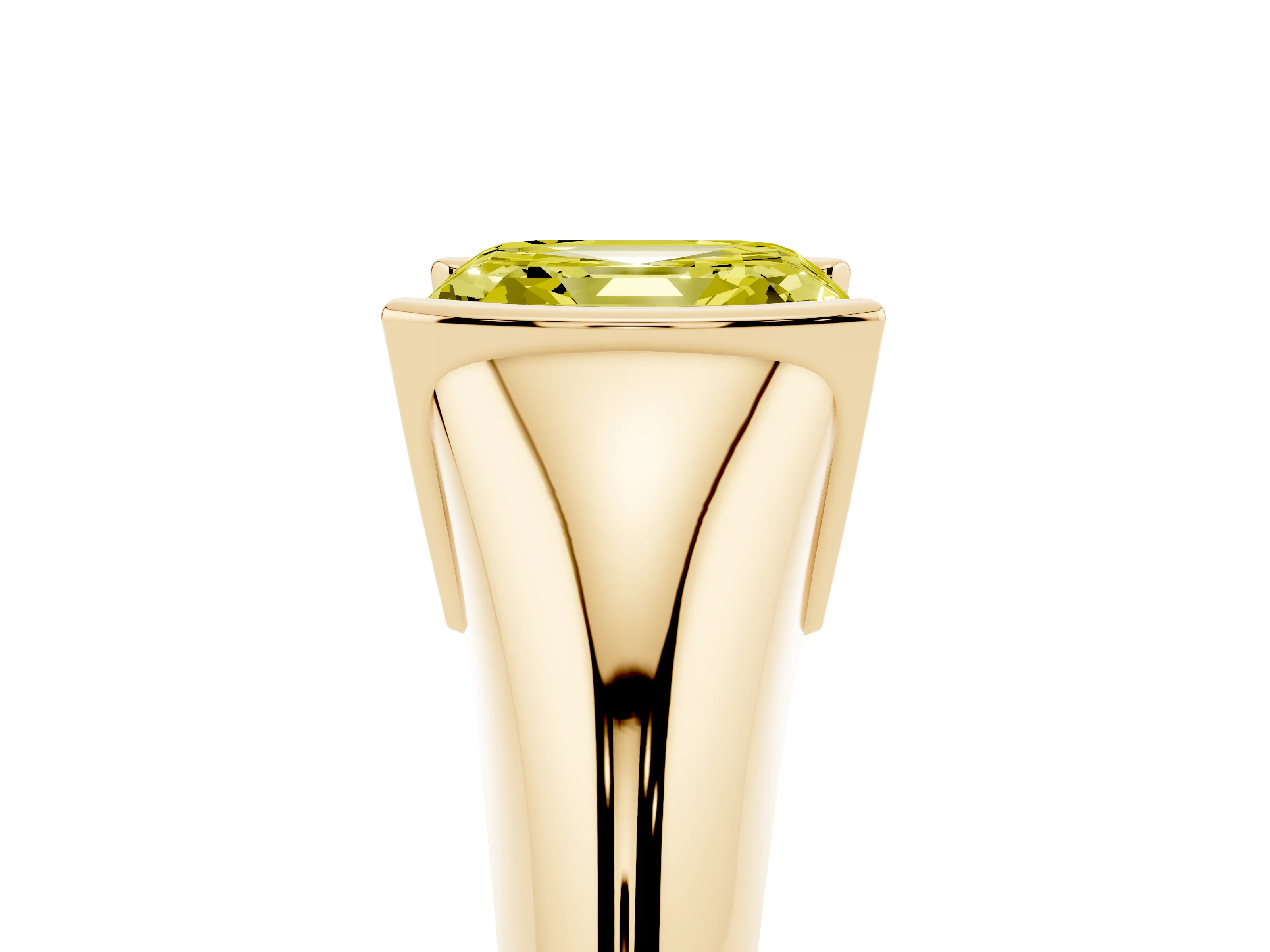 Fancy Yellow Asscher Cut Diamond Solitaire Tension Set Ring Set in Yellow gold