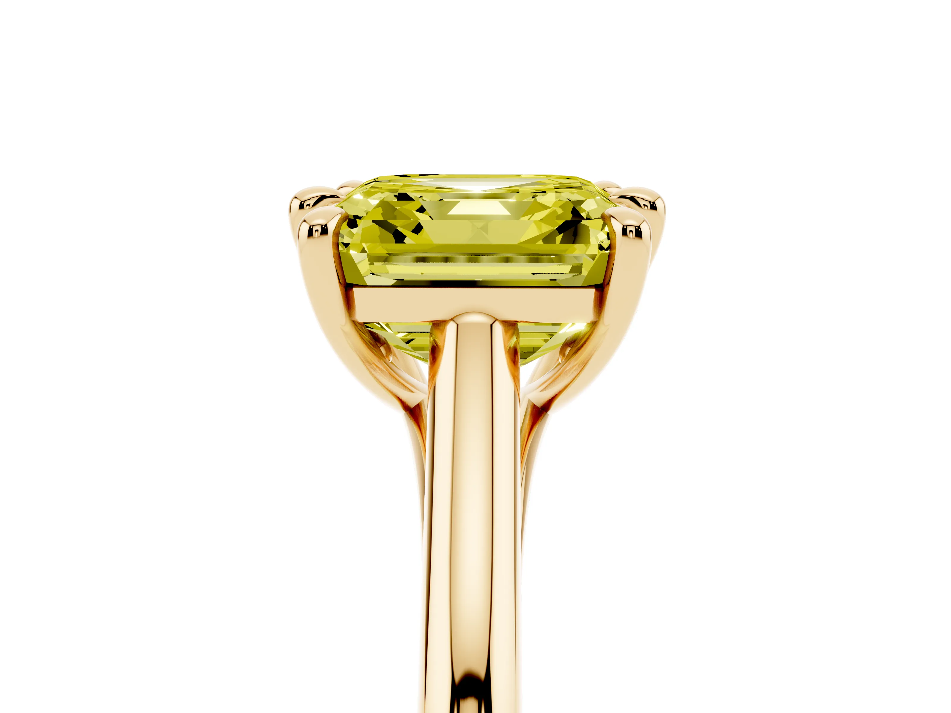 Fancy Yellow Asscher Cut Diamond Solitaire Engagement Ring Set in Yellow gold with Prong Setting and Plain Classic Band