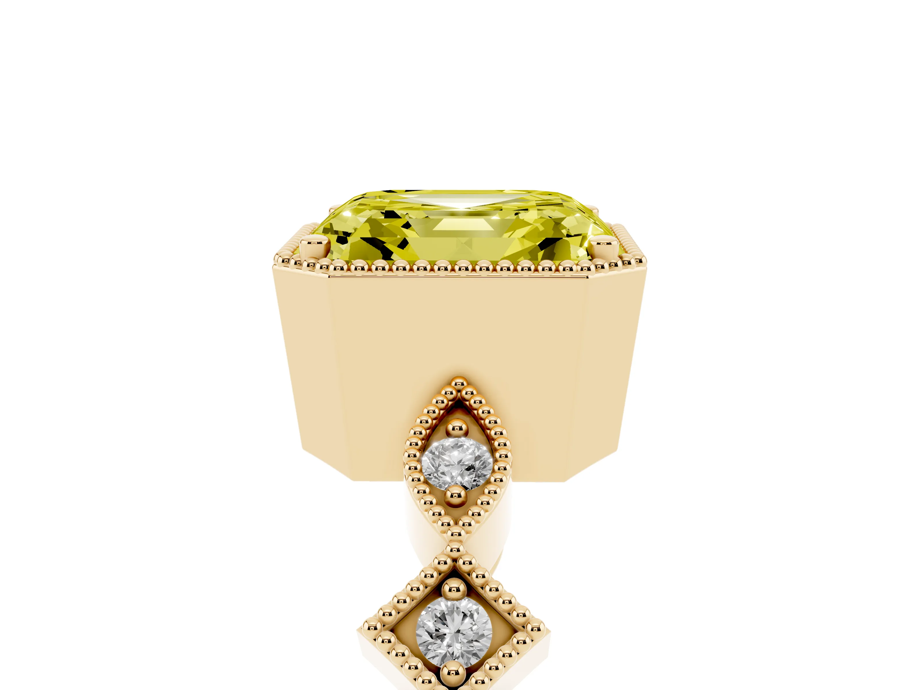 Fancy Yellow Asscher Cut Diamond Milgrain Marquise Twist Band Ring Set in Yellow gold with Prong Setting
