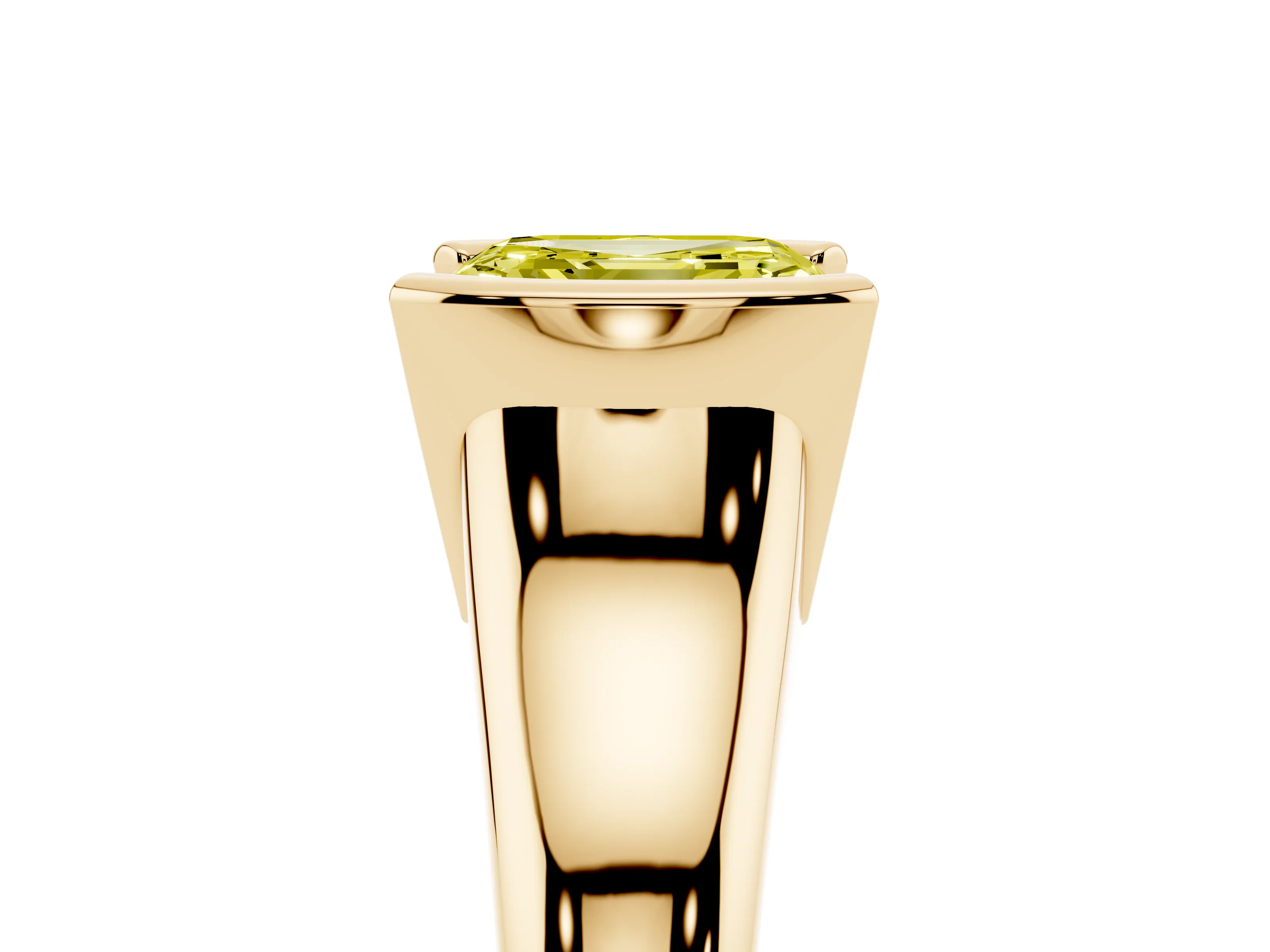 Fancy Yellow Asscher Cut Diamond Solitaire Tension Set Ring Set in Yellow gold with Split Shank Band