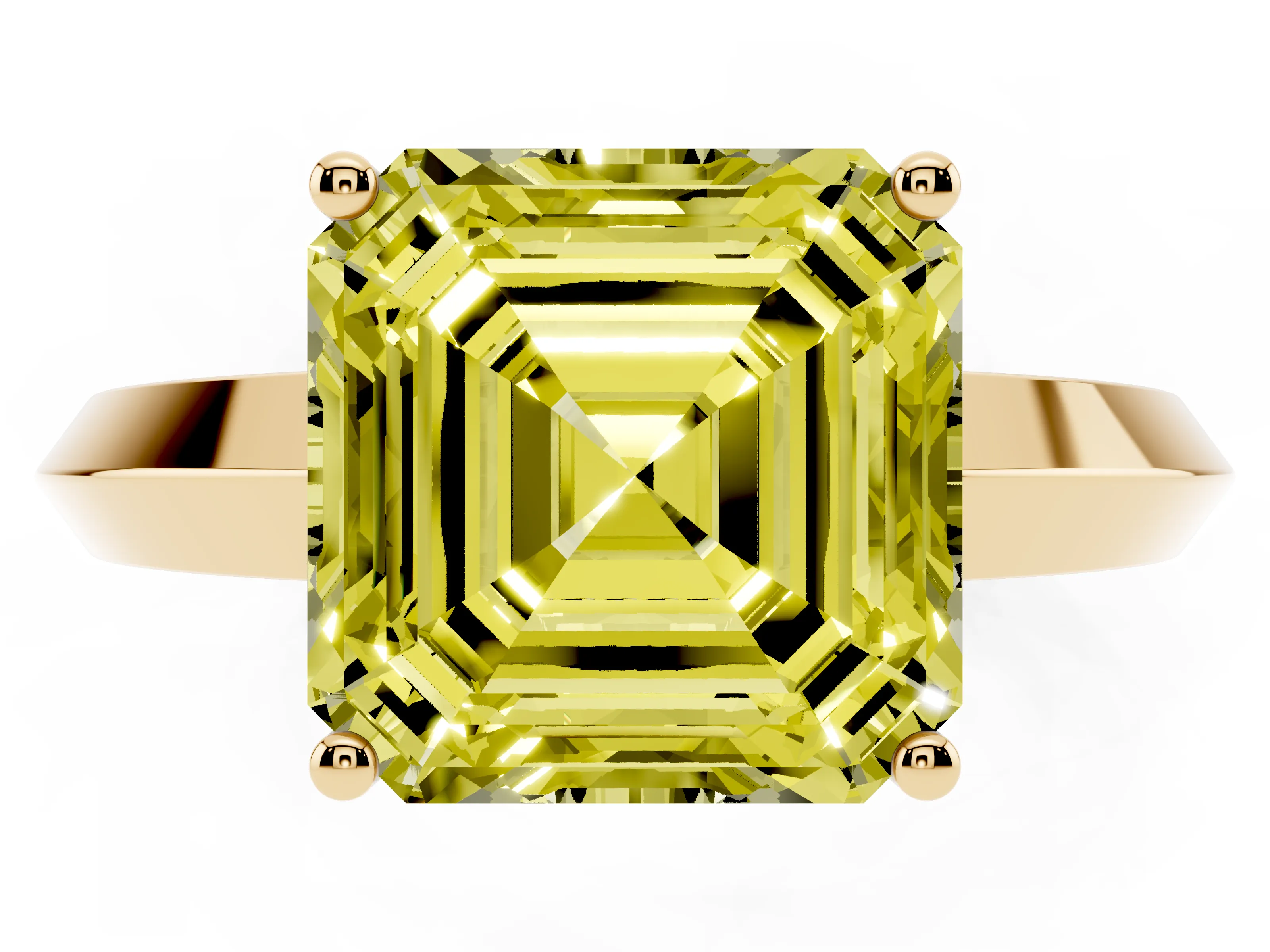 Fancy Yellow Asscher Cut Diamond Solitaire Engagement Ring Set in Yellow gold with Flat Band and Prong Setting