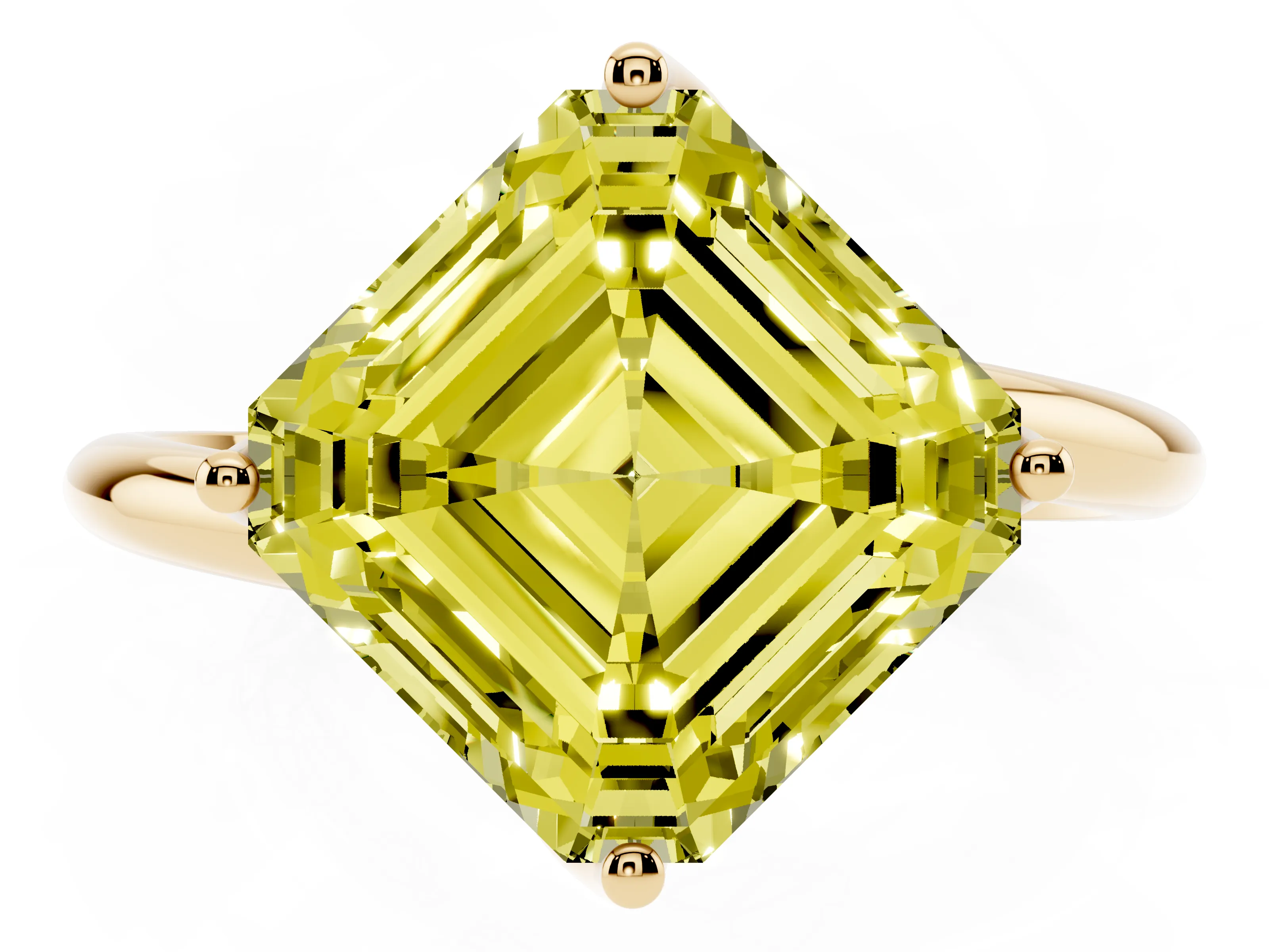 Fancy Yellow Asscher Cut Diamond Solitaire Engagement Ring Set in Yellow gold with Classic Plain Band