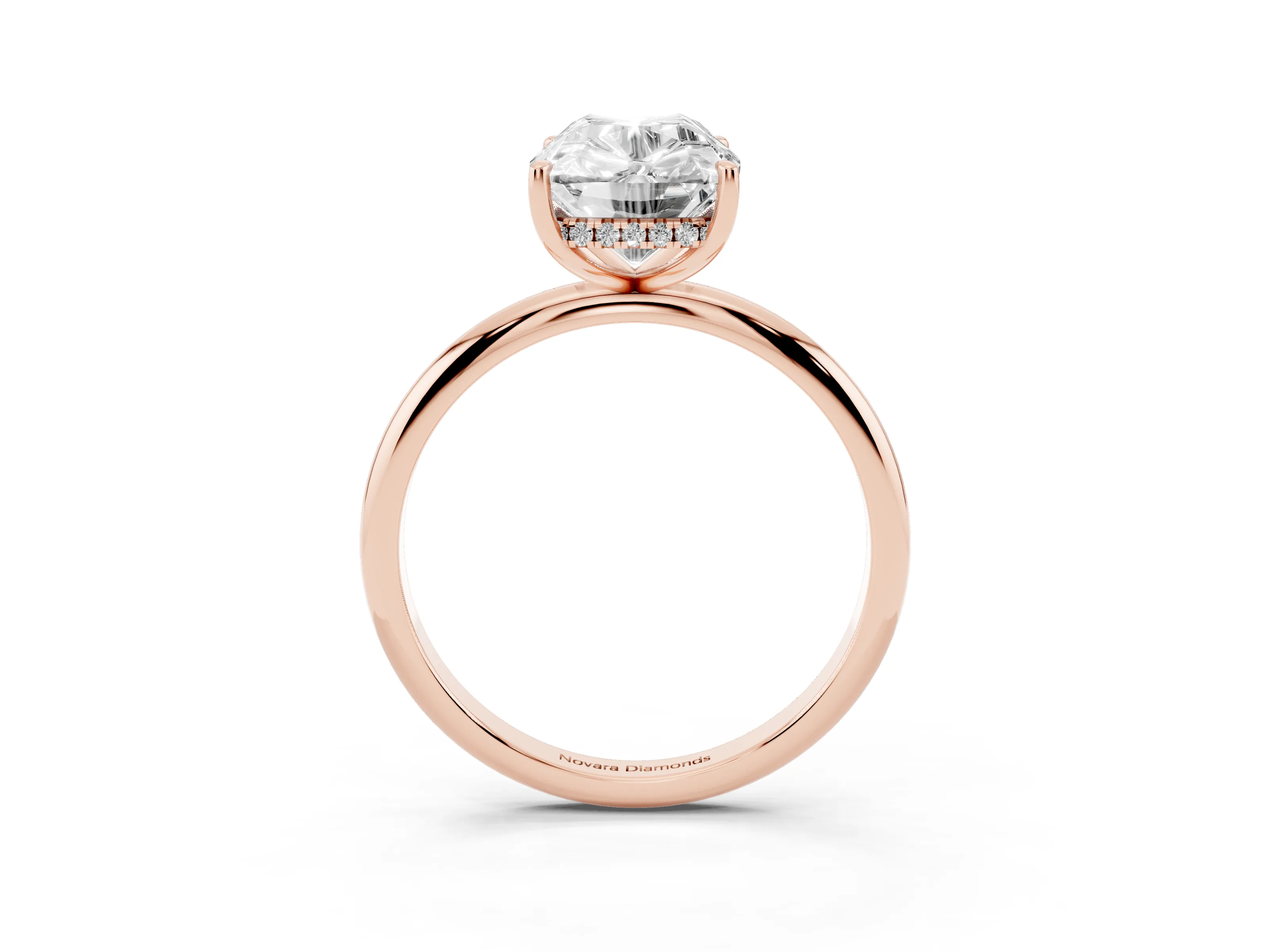 Old Mine Elongated Cushion Diamond Solitaire Ring Set in Rose gold with Four Prong Setting and Plain Band