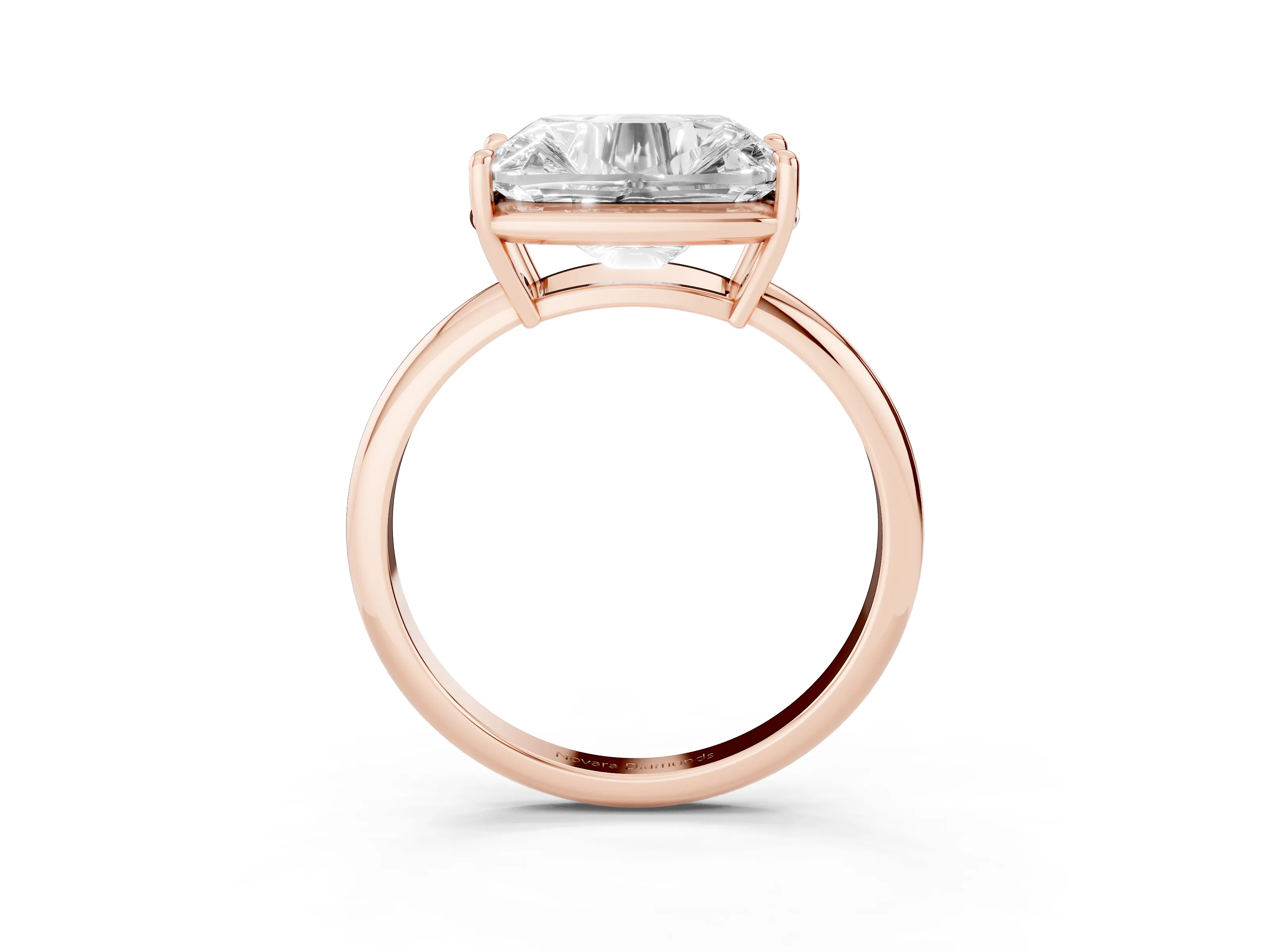 Old Mine Elongated Cushion Diamond East-West Solitaire Ring Set in Rose gold with Bezel and Four Claw Setting