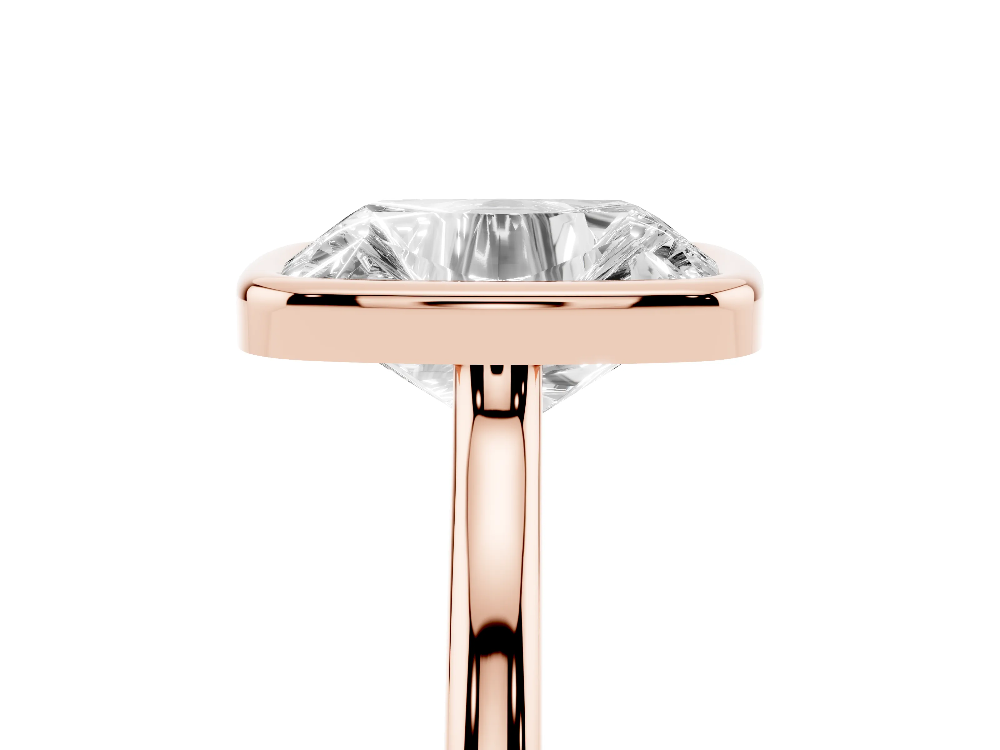 Old Mine Elongated Cushion Diamond Solitaire Ring Set in Rose gold with Bezel Setting