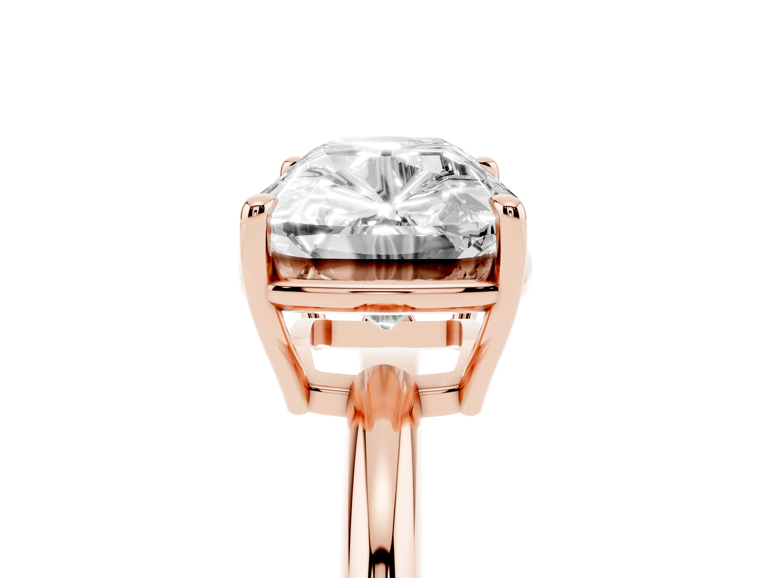 Old Mine Elongated Cushion Diamond East-West Solitaire Ring Set in Rose gold with Bezel and Four Claw Setting