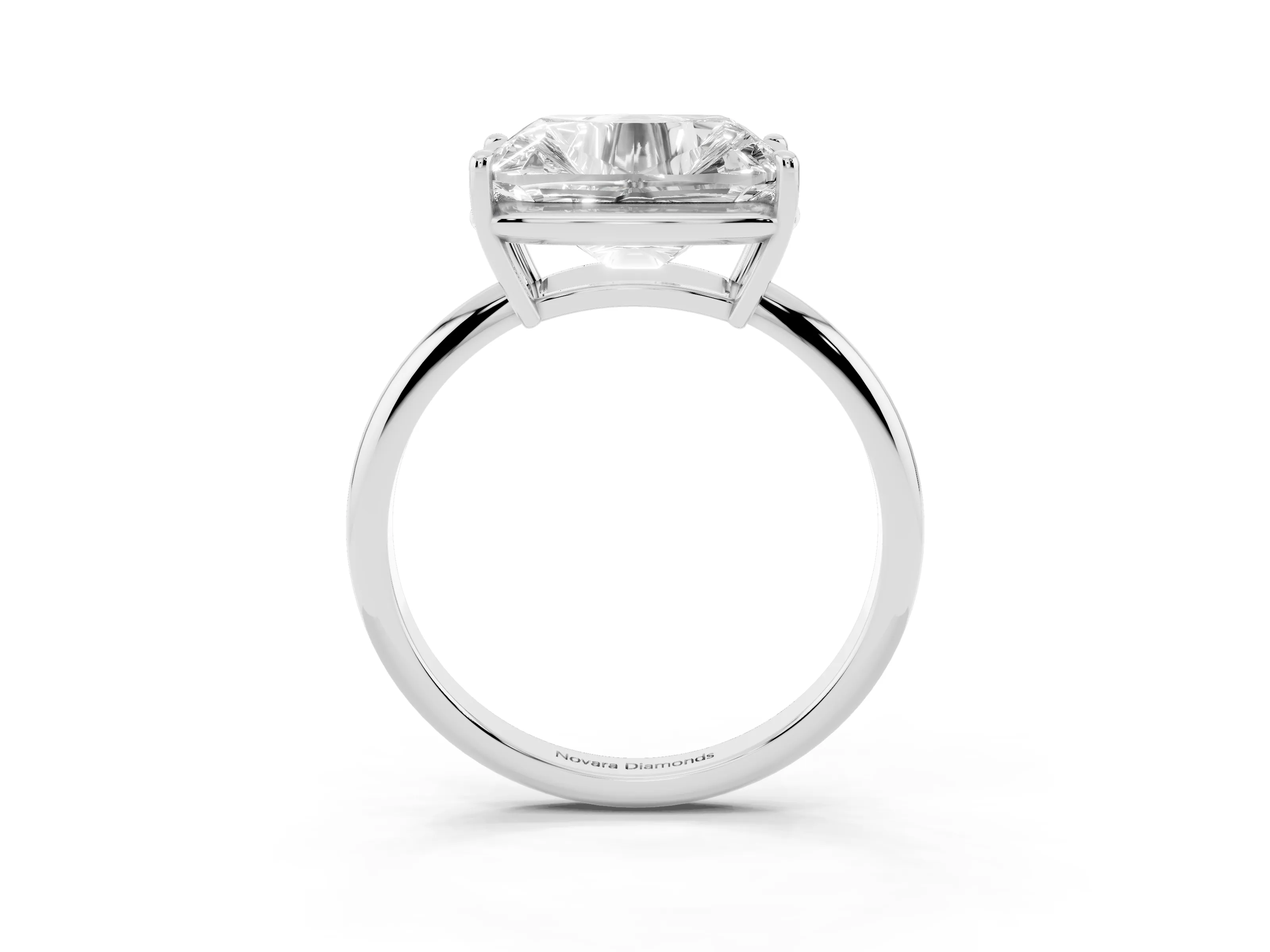 Old Mine Elongated Cushion Diamond East-West Solitaire Ring Set in White gold with Bezel and Four Claw Setting