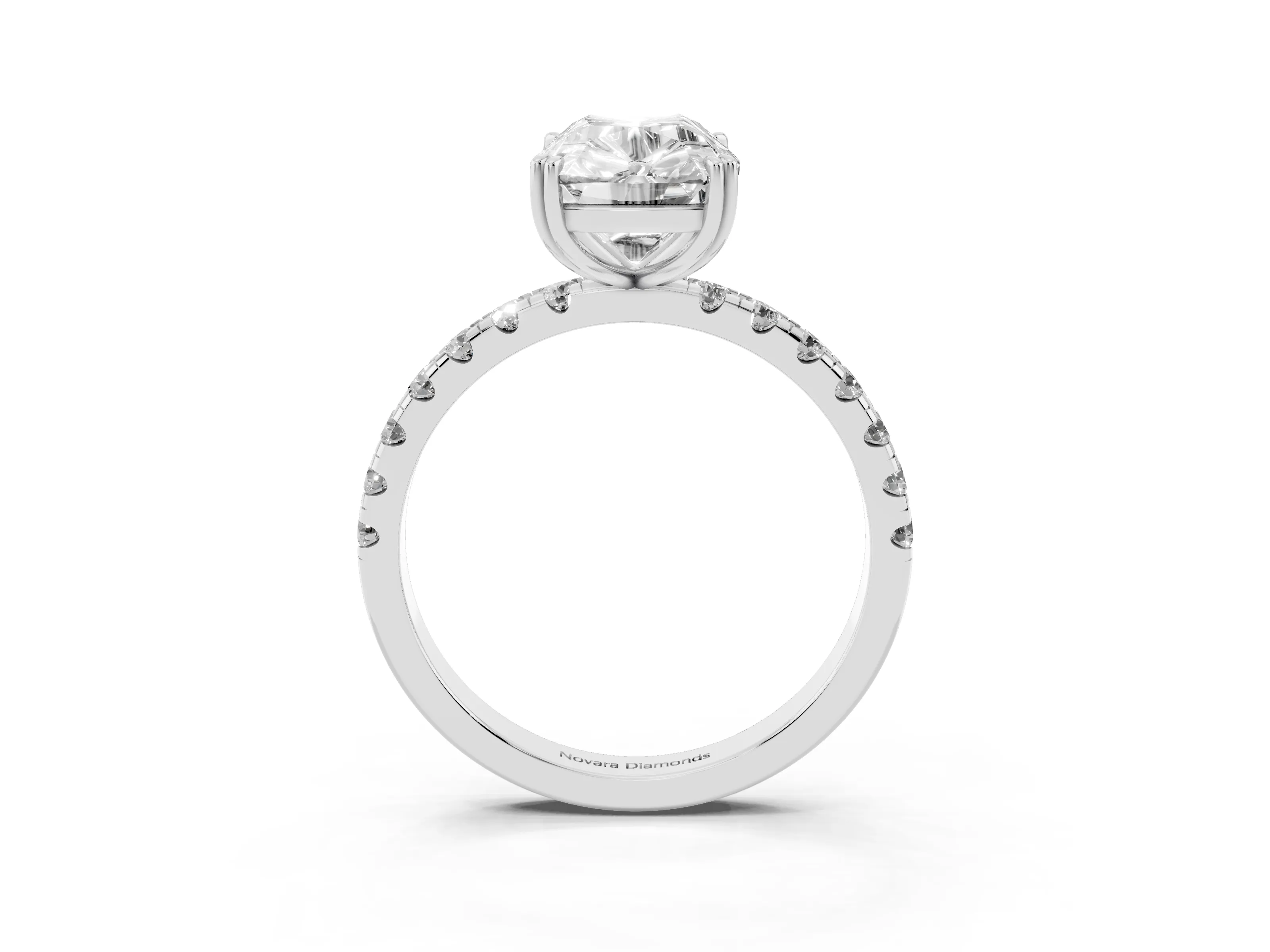 Old Mine Elongated Cushion Diamond Ring Set in Silver with Pavé Band and Prong Setting