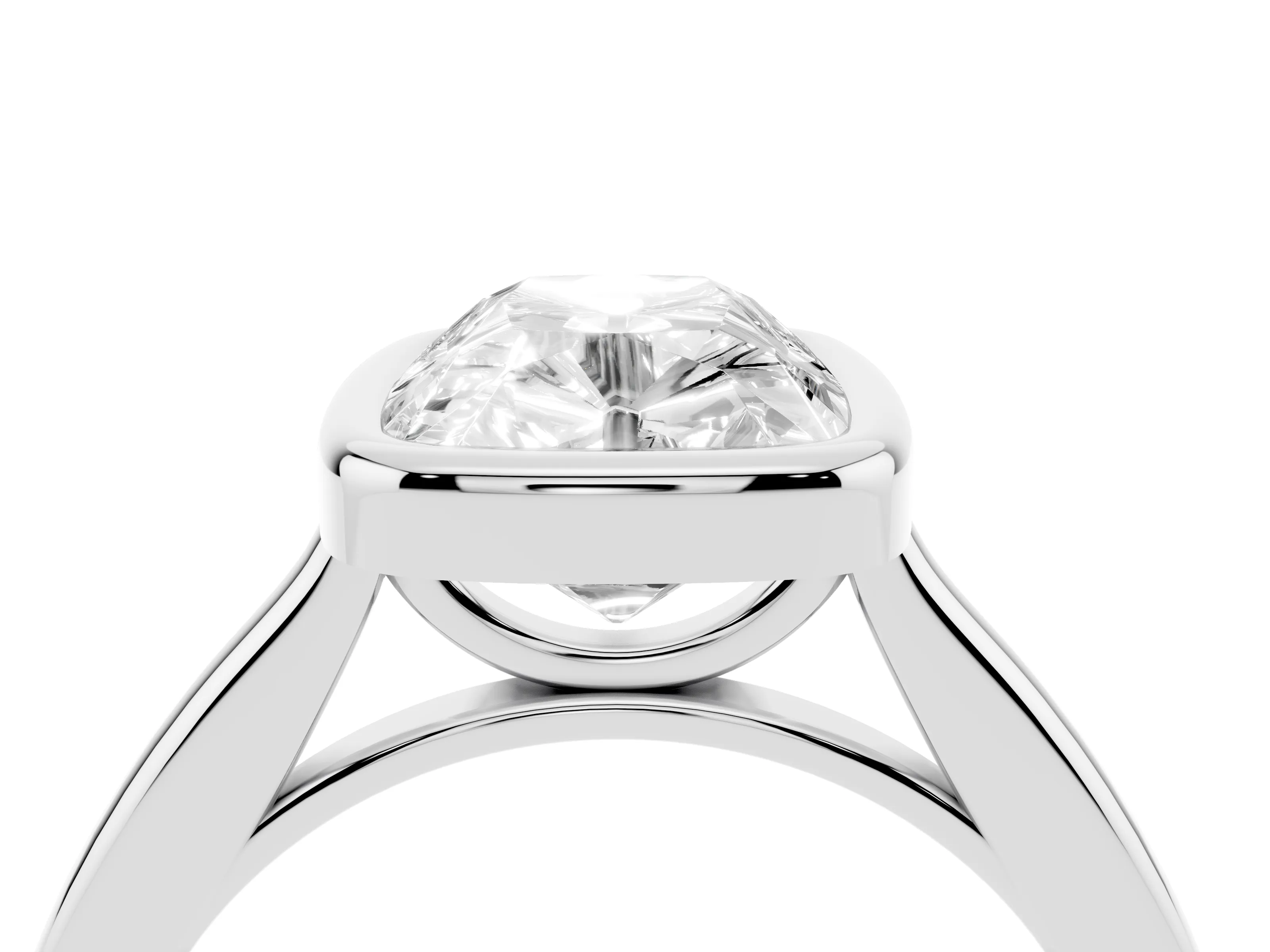 Old Mine Elongated Cushion Diamond Solitaire Ring Set in Platinum with Bezel Setting