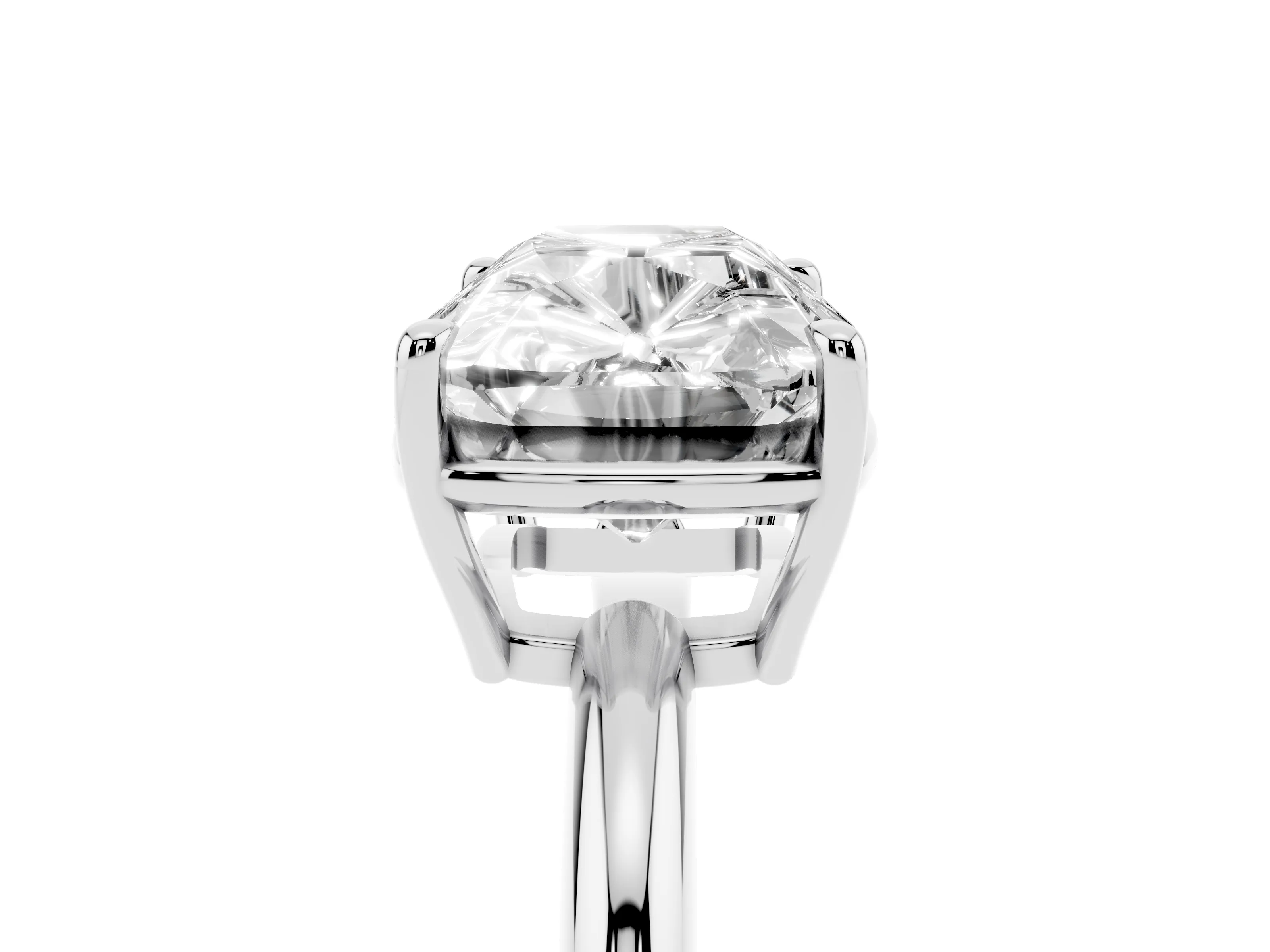 Old Mine Elongated Cushion Diamond East-West Solitaire Ring Set in White gold with Bezel and Four Claw Setting
