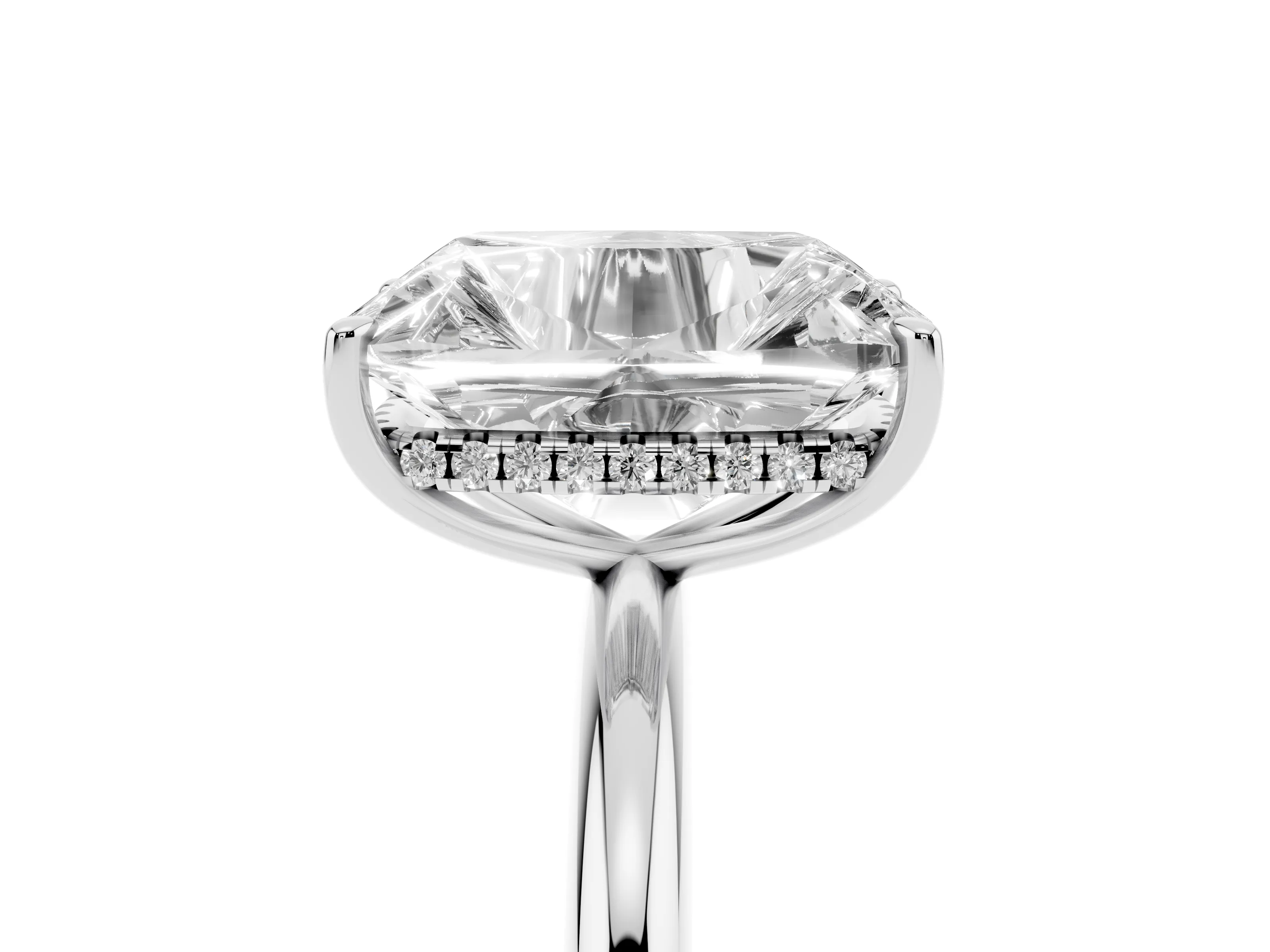 Old Mine Elongated Cushion Diamond Solitaire Ring Set in Platinum with Four Prong Setting and Plain Band