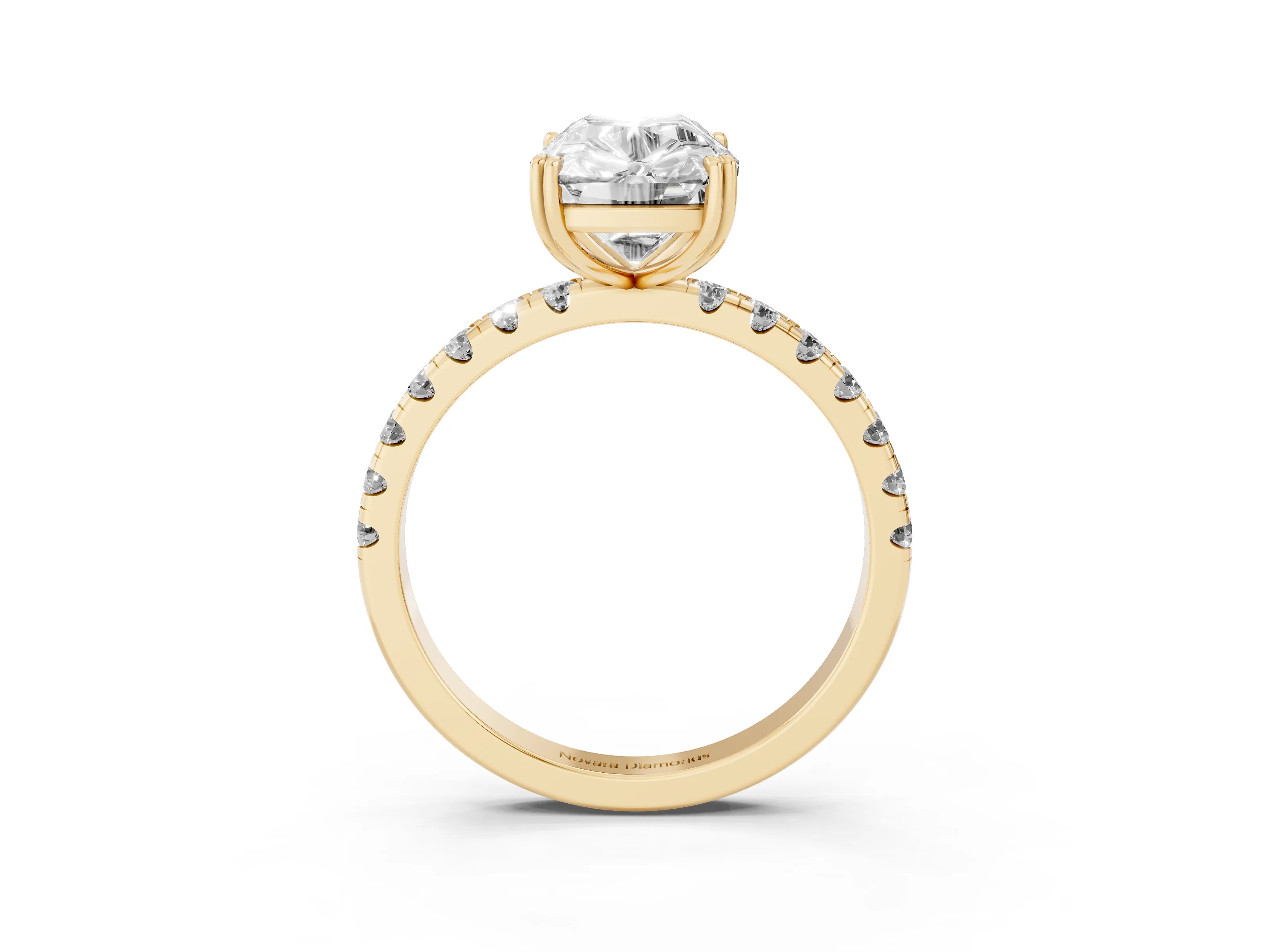 Old Mine Elongated Cushion Diamond Ring Set in Yellow gold with Pavé Band and Prong Setting