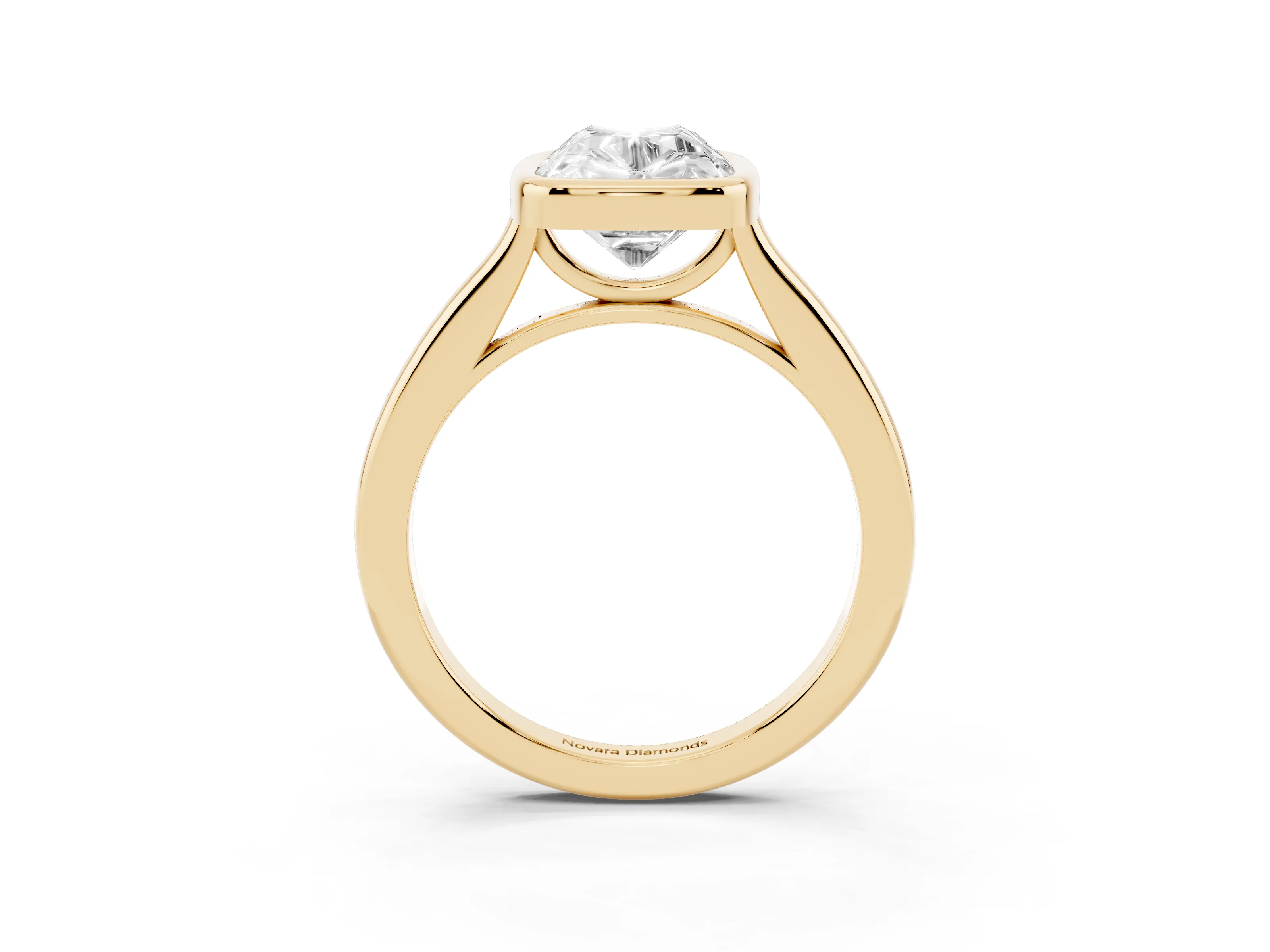 Old Mine Elongated Cushion Diamond Solitaire Ring Set in Yellow gold with Bezel Setting