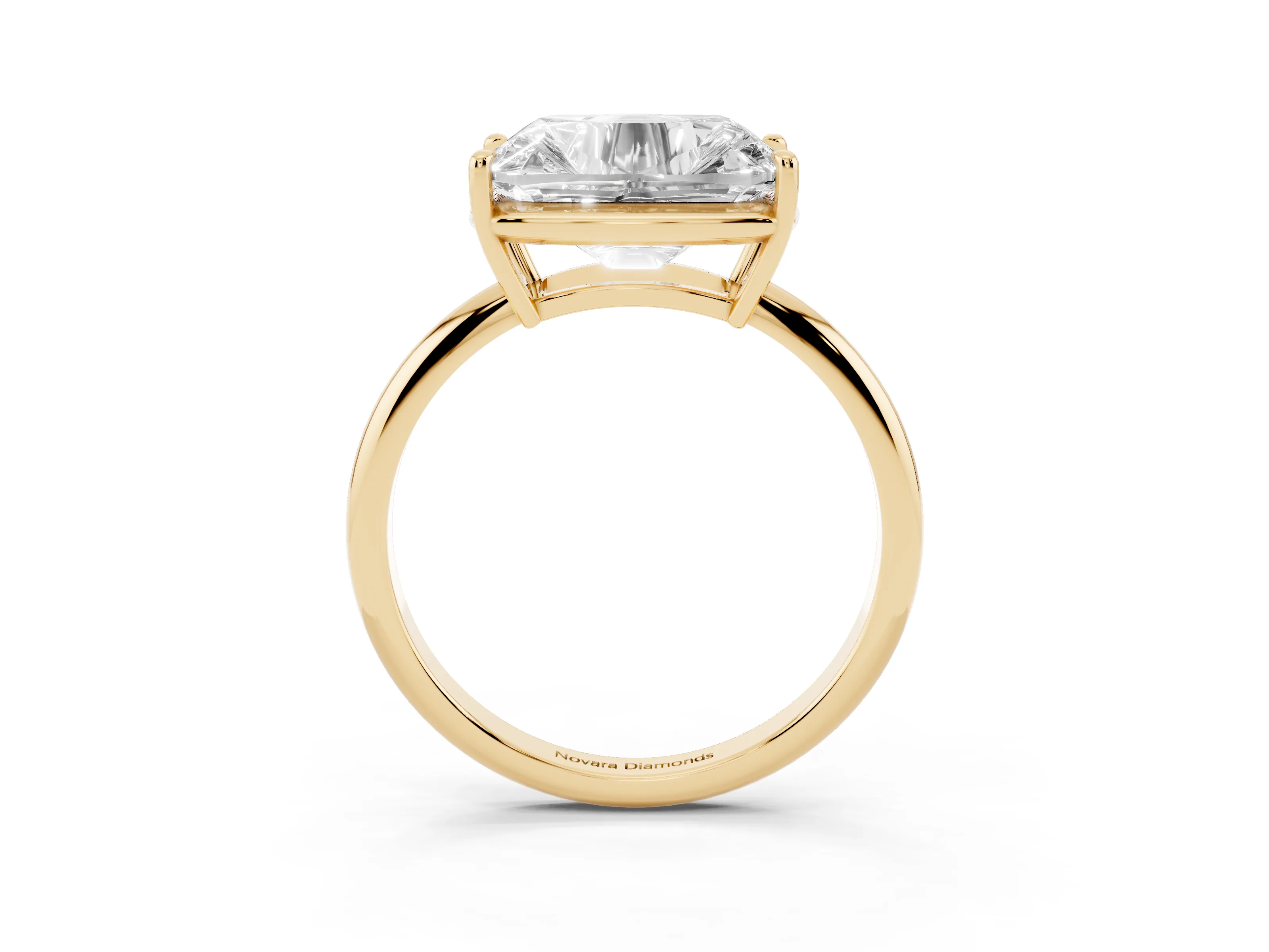 Old Mine Elongated Cushion Diamond East-West Solitaire Ring Set in Yellow gold with Bezel and Four Claw Setting