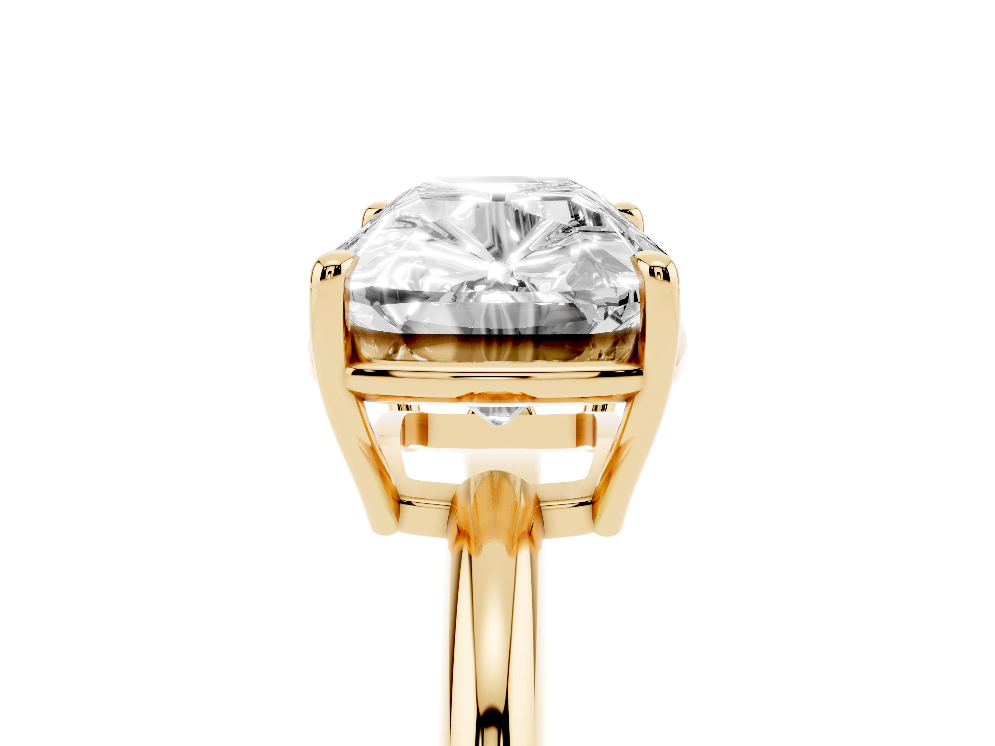Old Mine Elongated Cushion Diamond East-West Solitaire Ring Set in Yellow gold with Bezel and Four Claw Setting