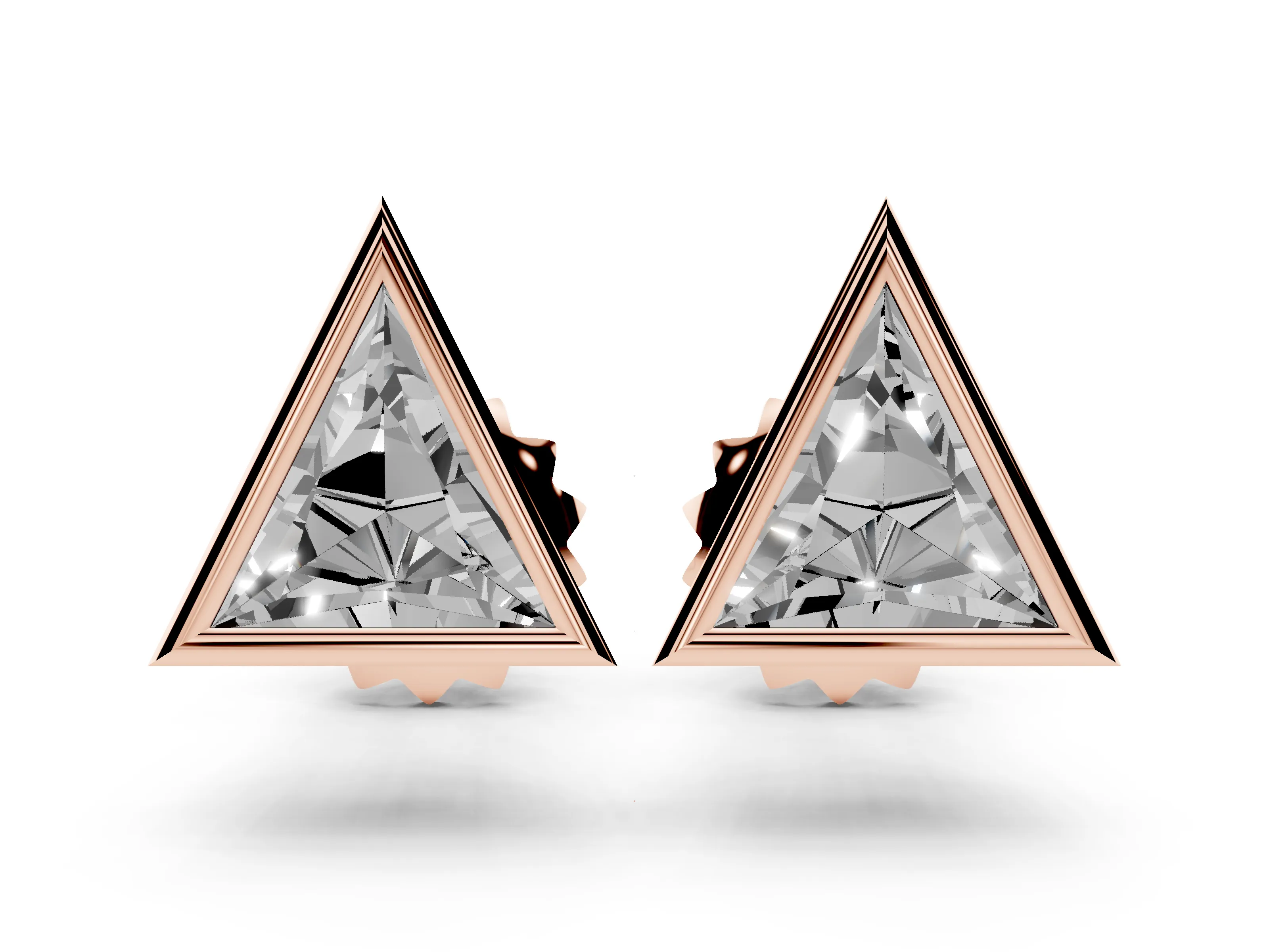 Trilliant Cut Lab-Grown Diamond Bezel Solitaire Stud Earrings | Stepped Rim | Rose Gold