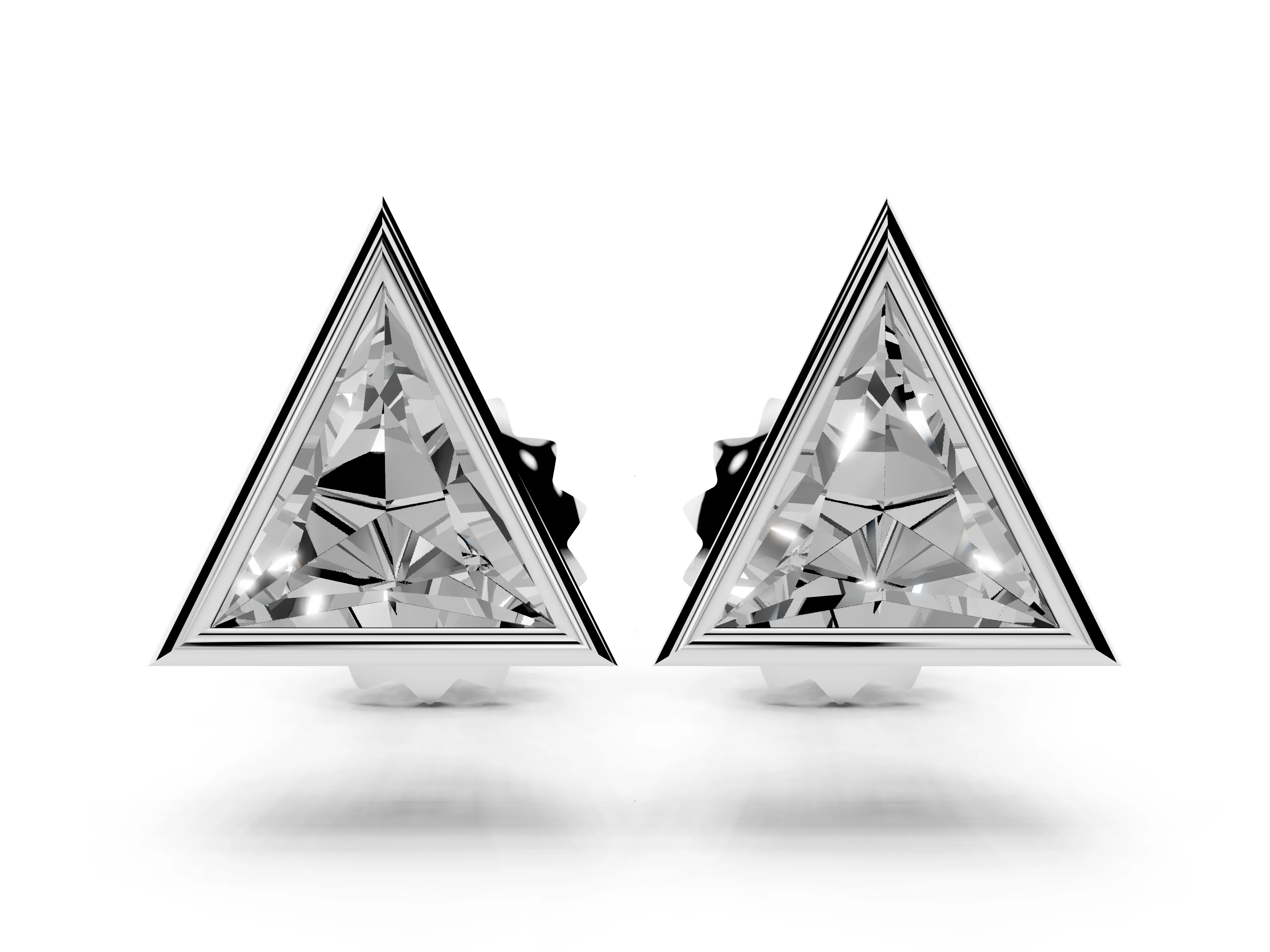 Trilliant Cut Lab-Grown Diamond Bezel Solitaire Stud Earrings | Stepped Rim | White Gold