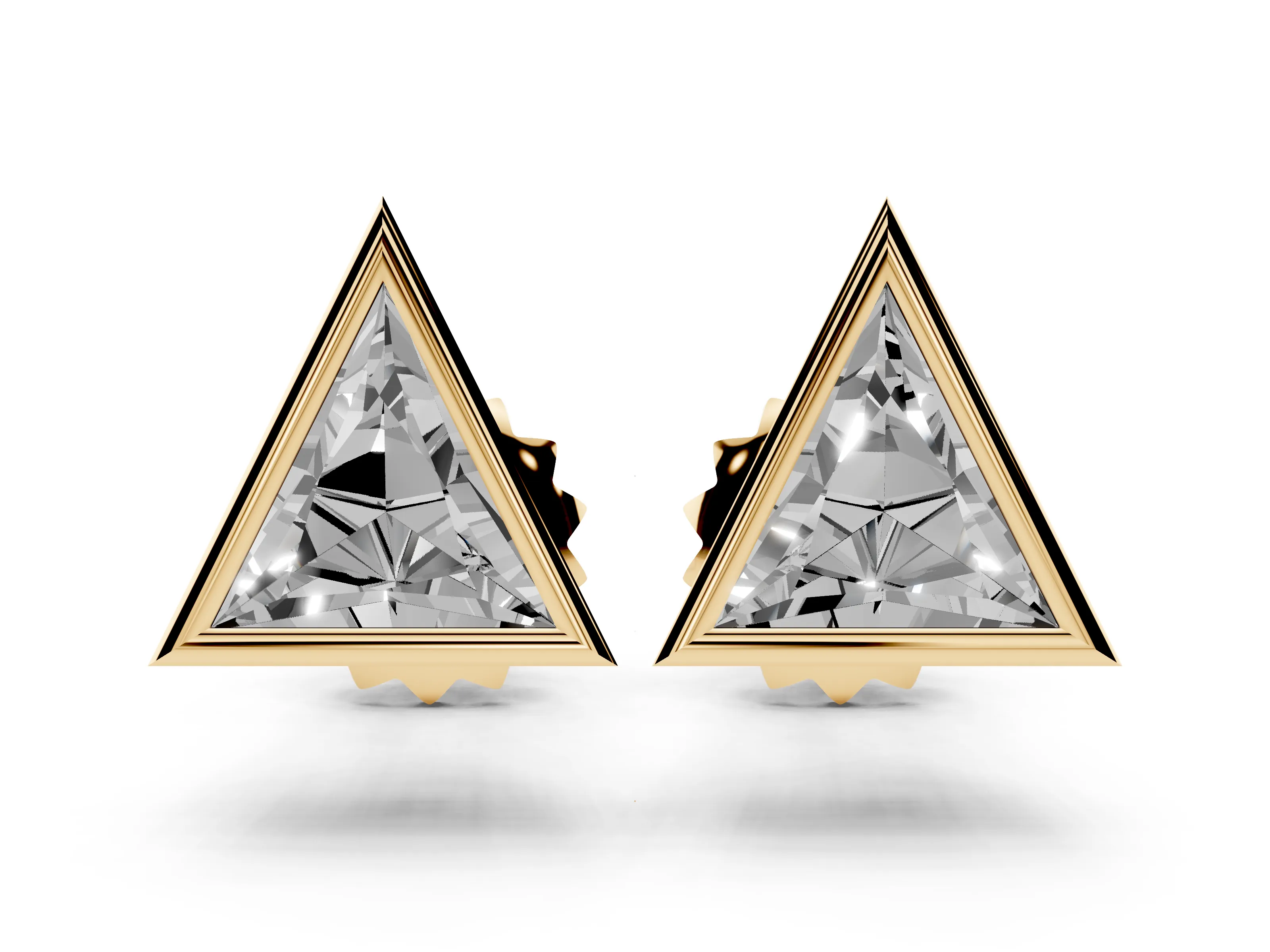 Trilliant Cut Lab-Grown Diamond Bezel Solitaire Stud Earrings | Stepped Rim | Yellow Gold