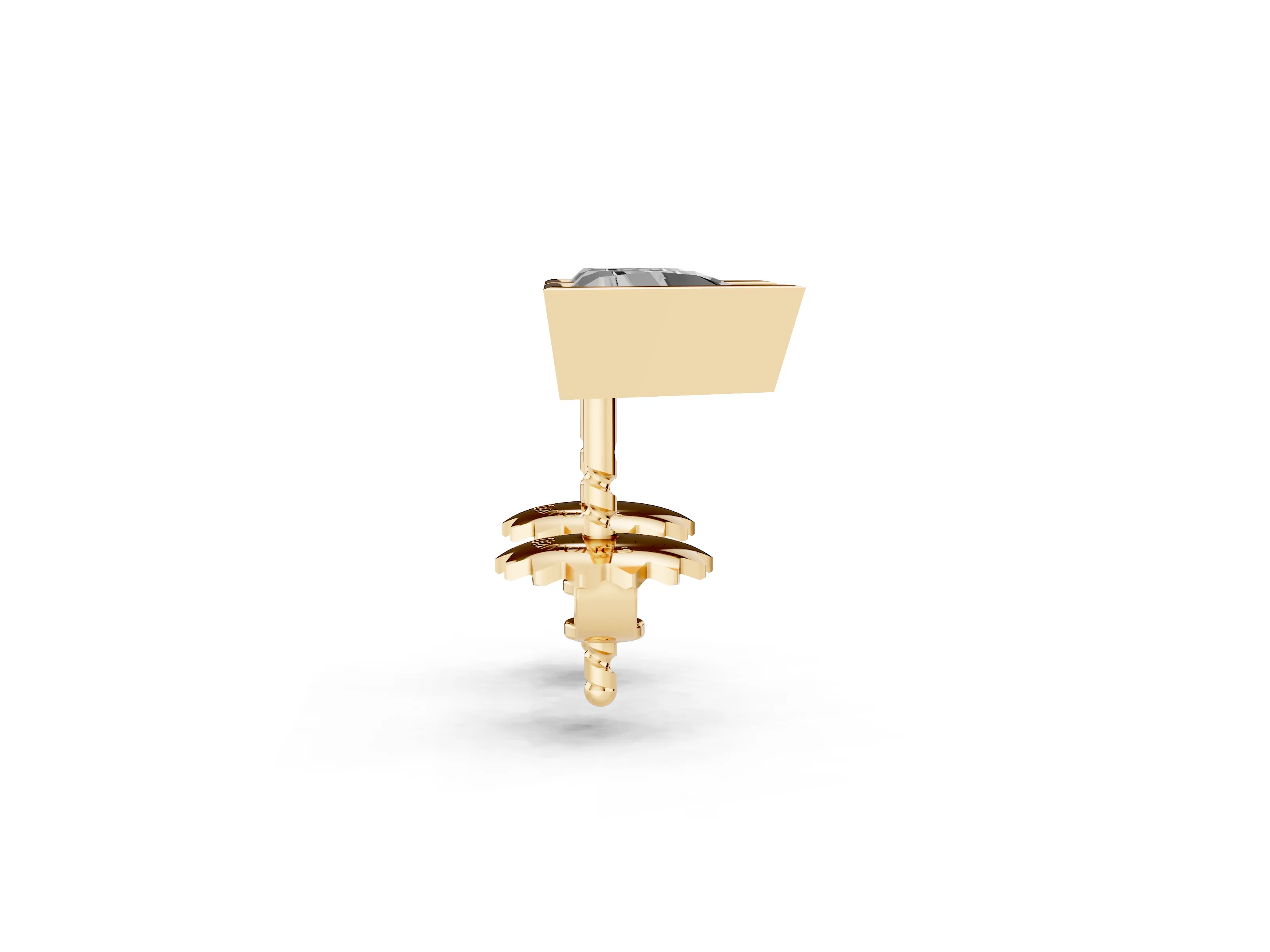 Trilliant Cut Lab-Grown Diamond Bezel Solitaire Stud Earrings | Stepped Rim | Yellow Gold