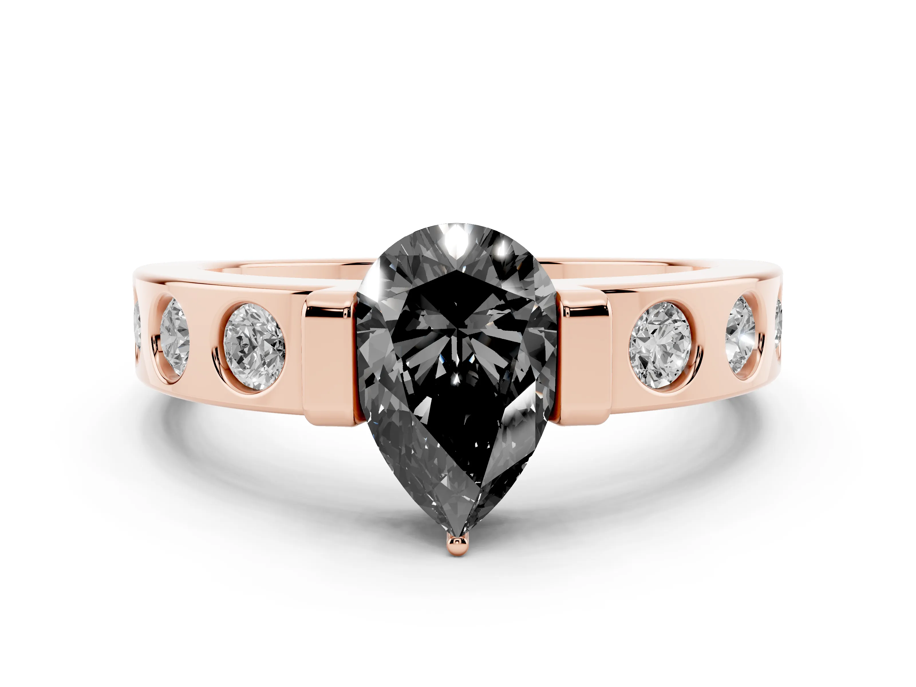 Fancy Black Pear Cut Diamond Channel-Set Band Ring Set in Rose gold with Bezel Prong Setting