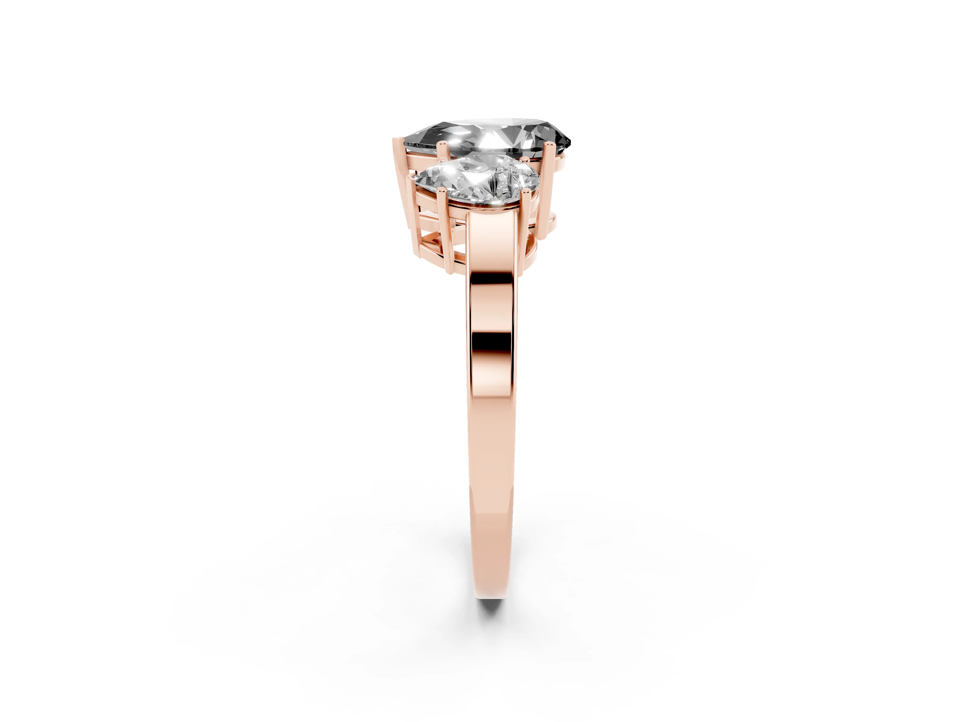 Fancy Black Pear Cut Diamond Three-Stone Engagement Ring Set in Rose gold with Flat Band