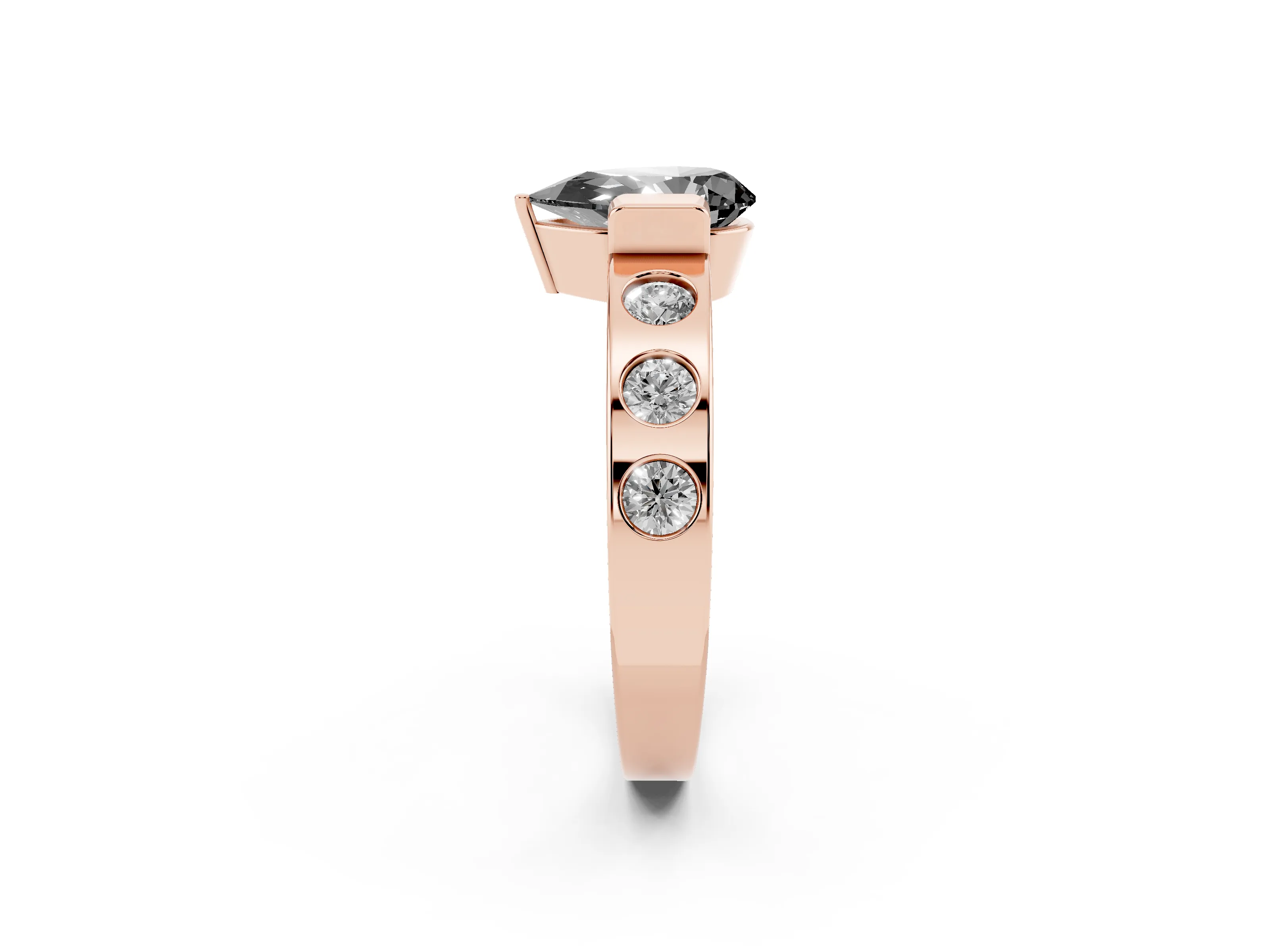 Fancy Black Pear Cut Diamond Channel-Set Band Ring Set in Rose gold with Bezel Prong Setting