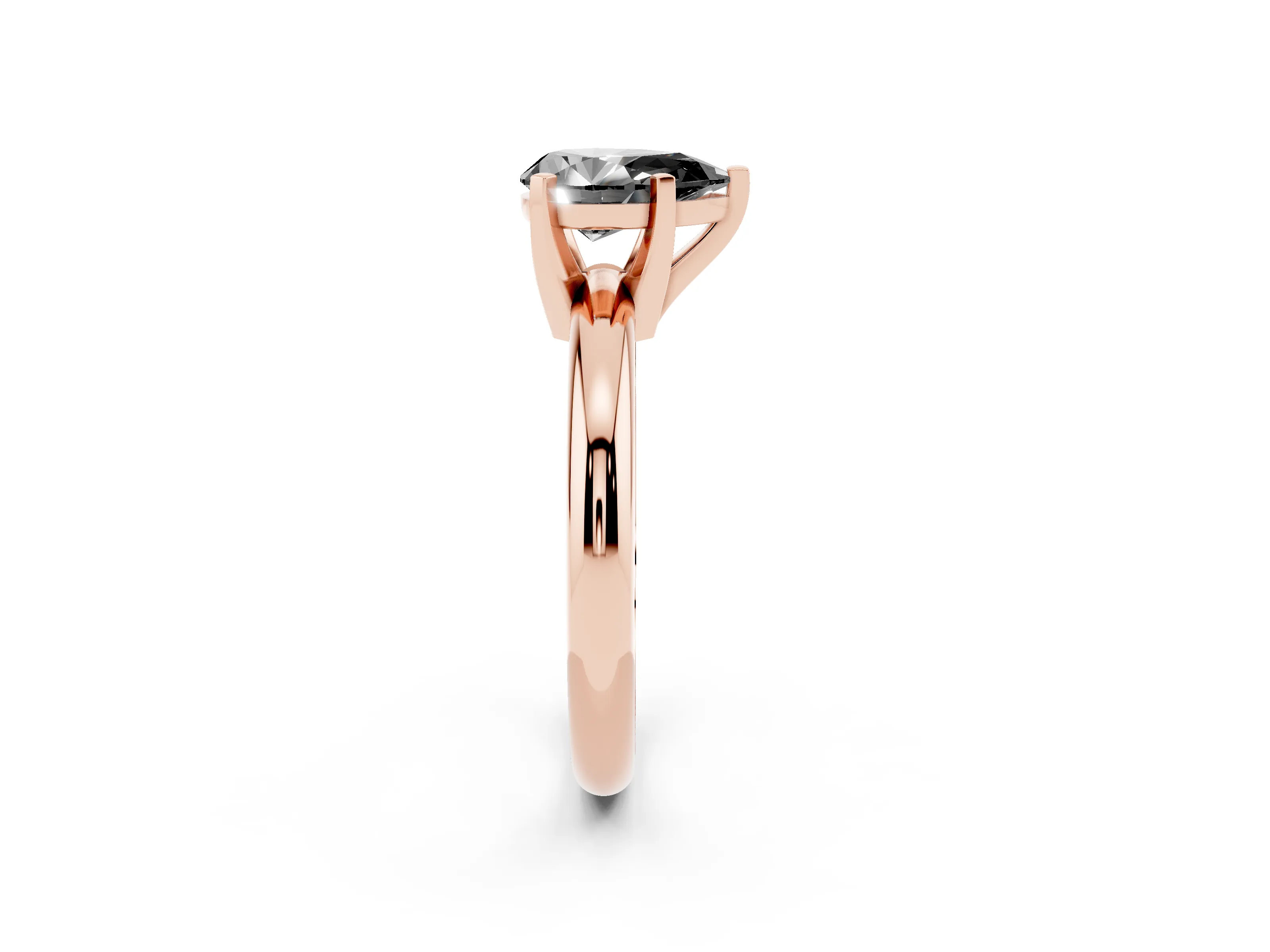 Fancy Black Pear Cut Diamond Solitaire Engagement Ring Set in Rose gold with Round Band and Prong Setting
