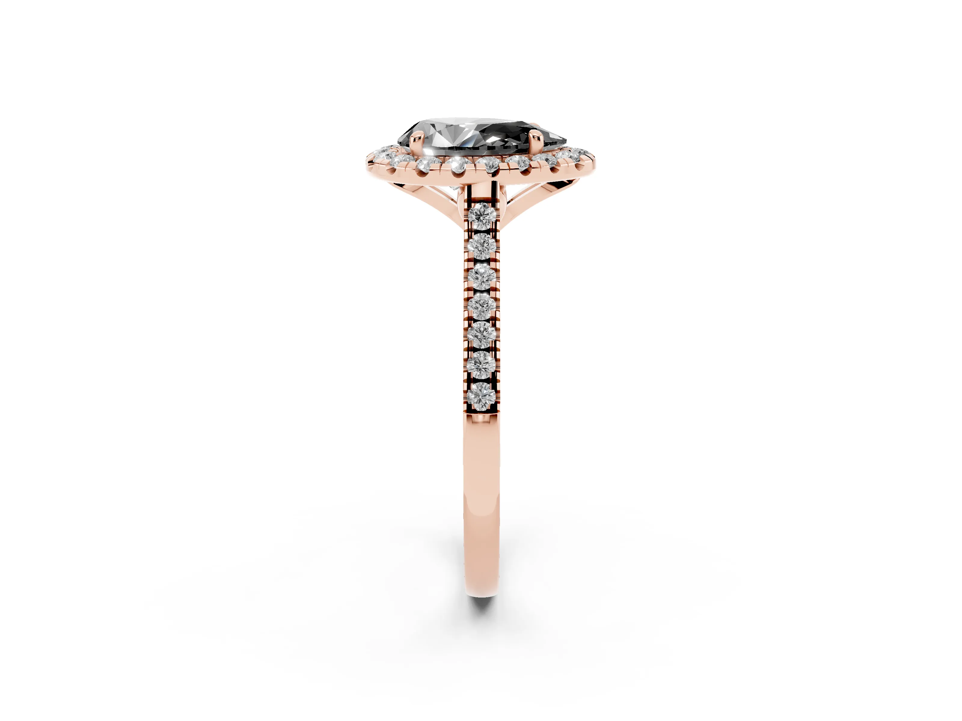 Fancy Black Pear Cut Diamond Cushion Halo Ring Set in Rose gold with Pavé Band