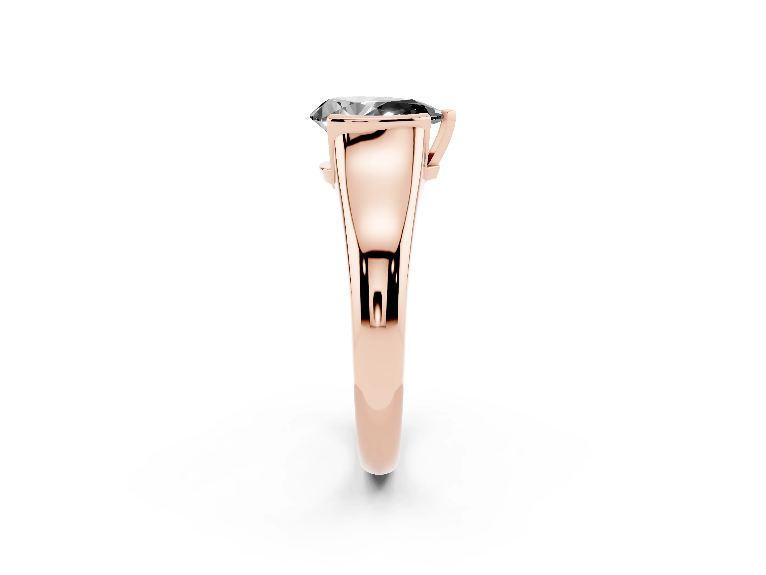 Fancy Black Pear Cut Diamond Solitaire Tension Set Ring Set in Rose gold with Split Shank Band