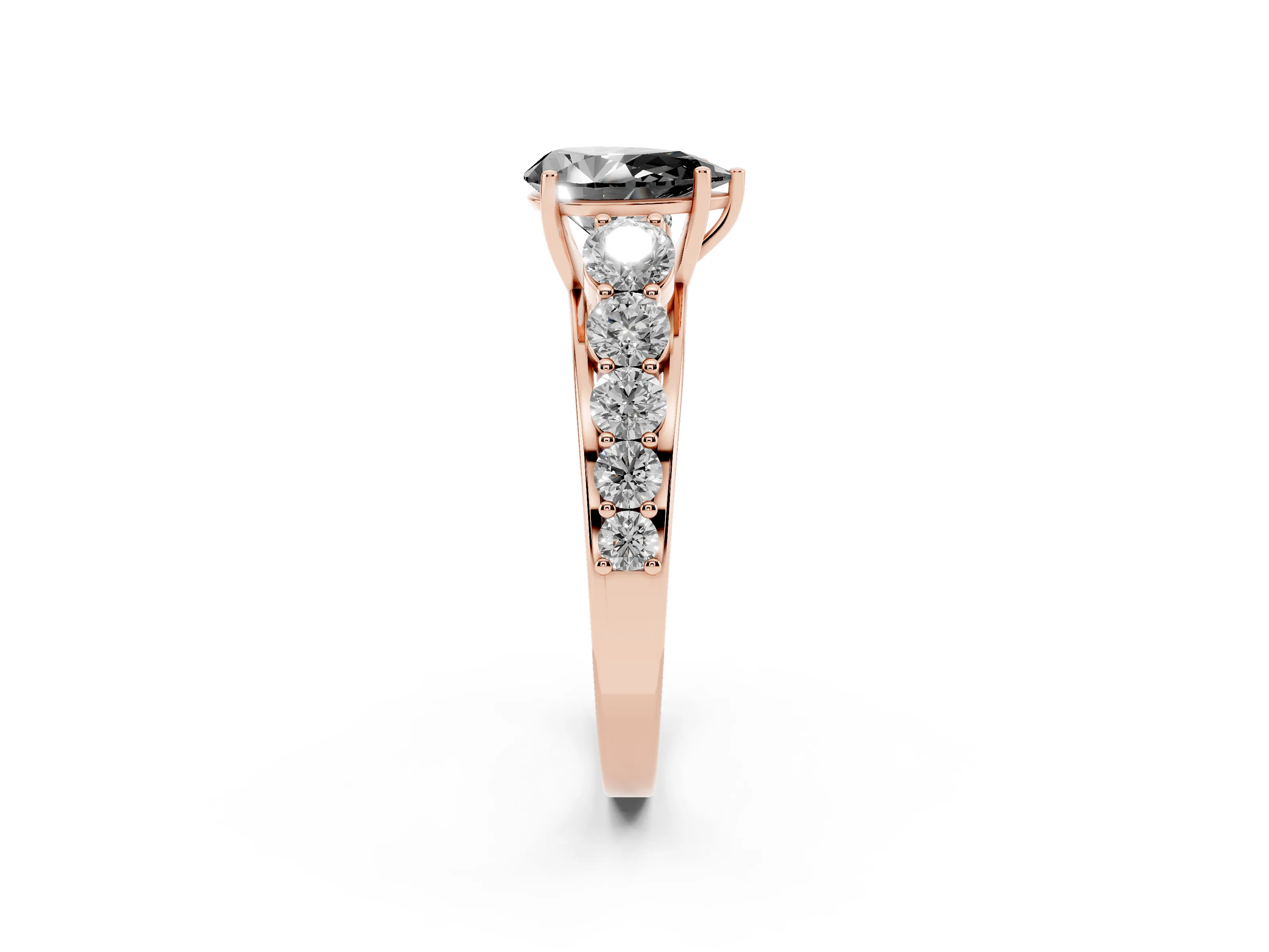 Fancy Black Pear Cut Diamond Solitaire Ring Set in Rose gold with Pavé-Set Band and Prong Setting