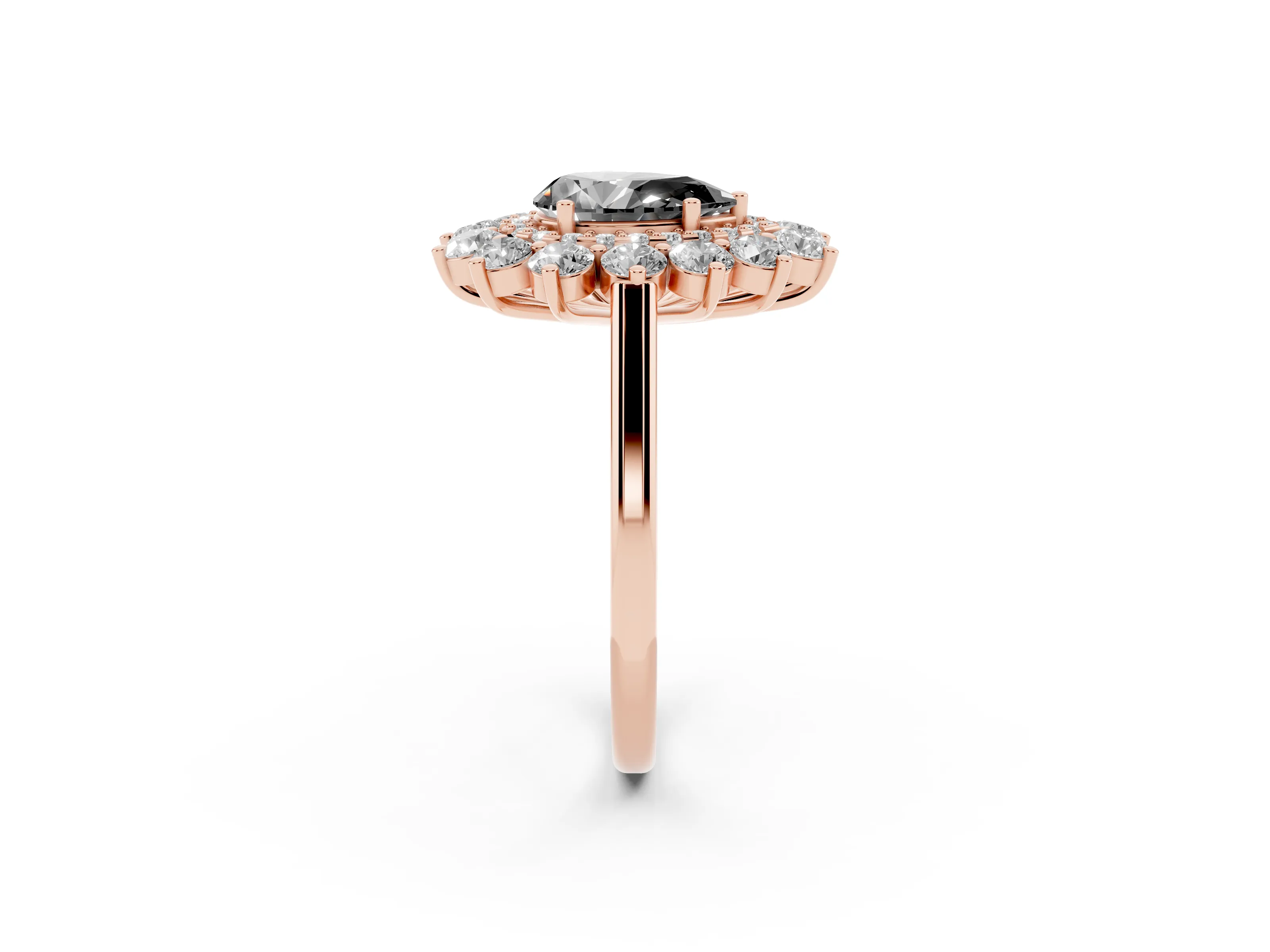 Fancy Black Pear Cut Diamond Floral Double Halo Ring Set in Rose gold with Round Petals