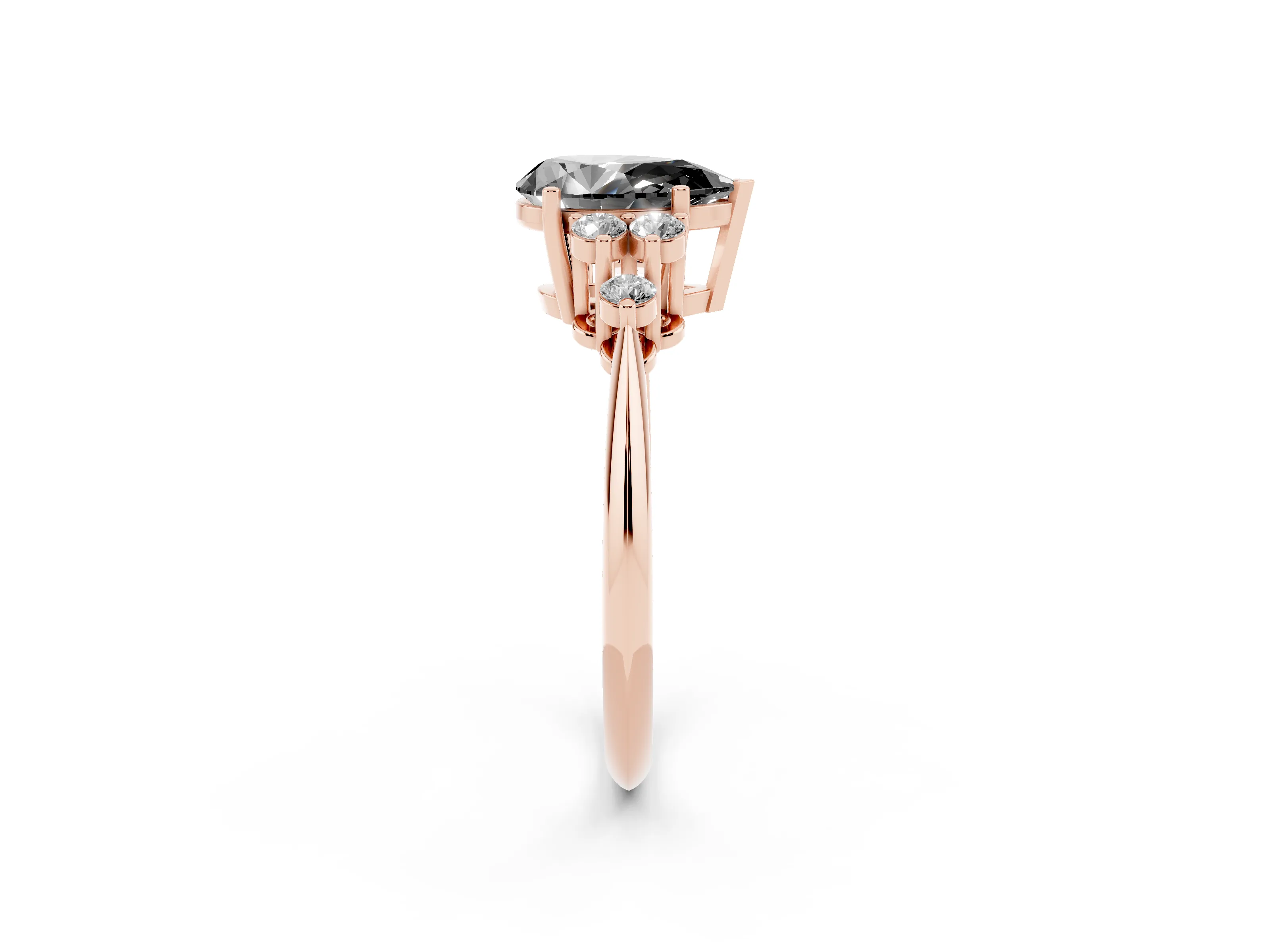Fancy Black Pear Cut Diamond Cluster Ring Set in Rose gold with Plain Band and Prong Setting