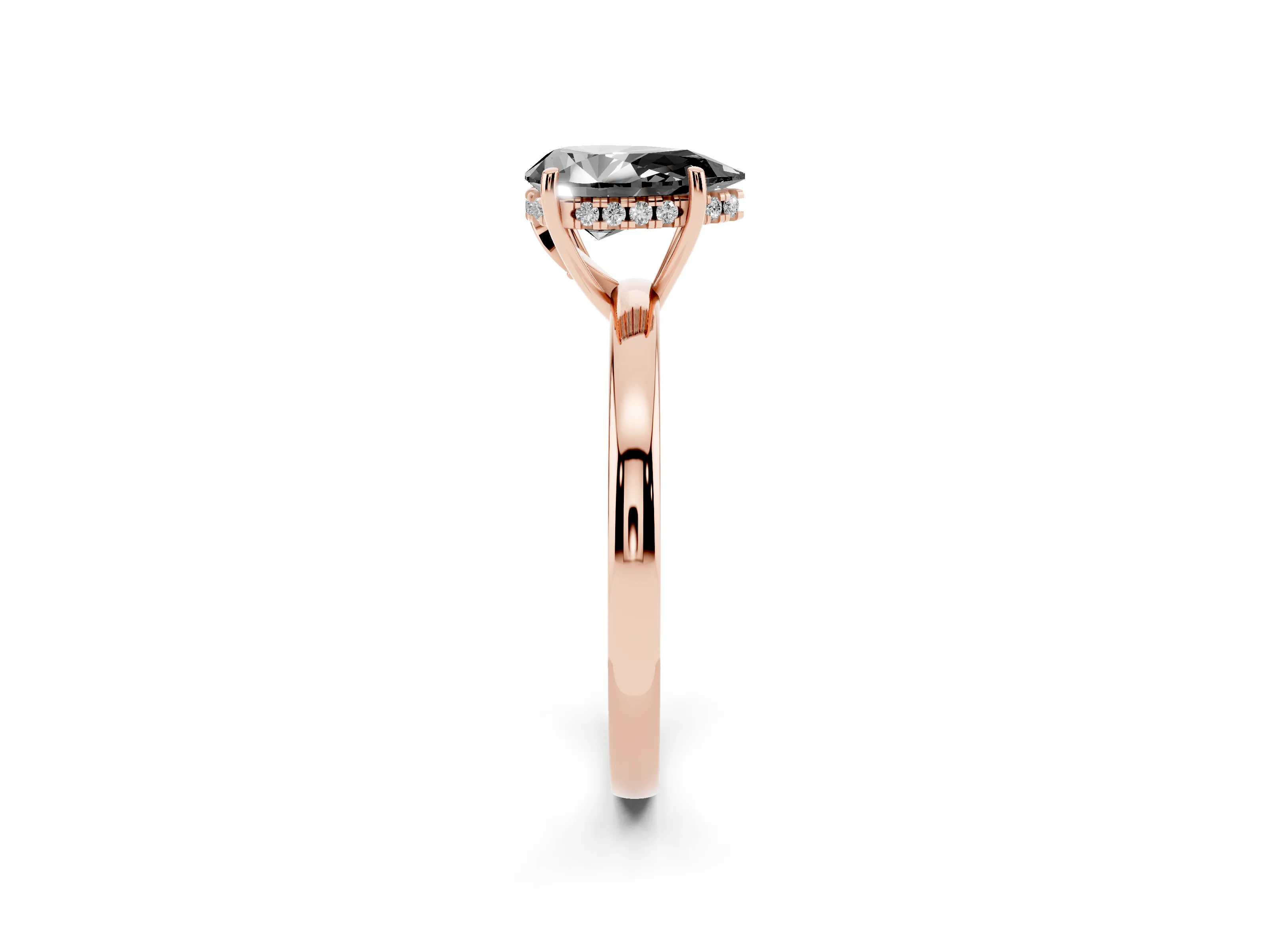 Fancy Black Pear Cut Diamond Solitaire Ring Set in Rose gold with Plain Band and Prong Setting