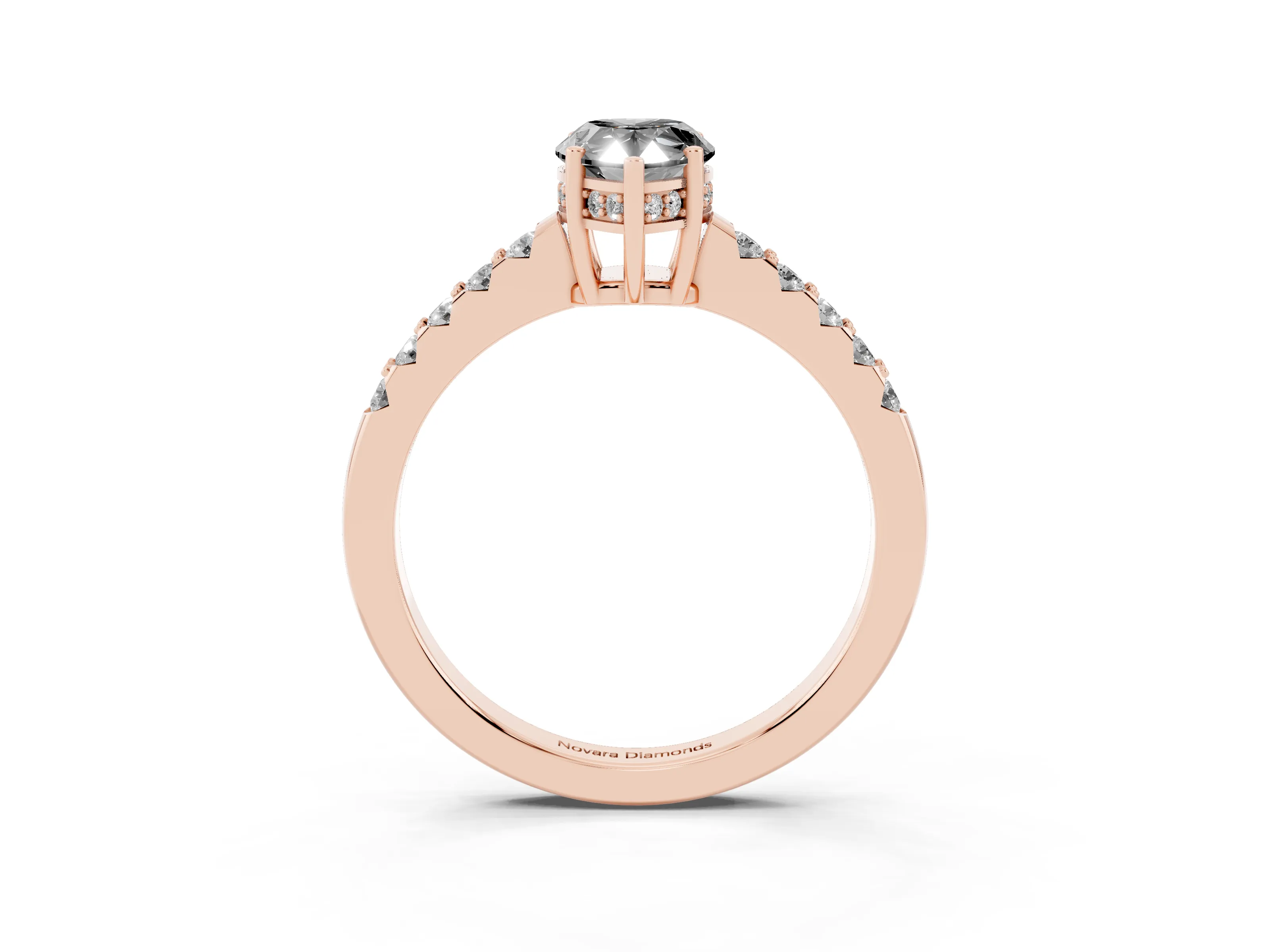 Fancy Black Pear Cut Diamond Solitaire Engagement Ring Set in Rose gold with Pavé Band and Prong Setting