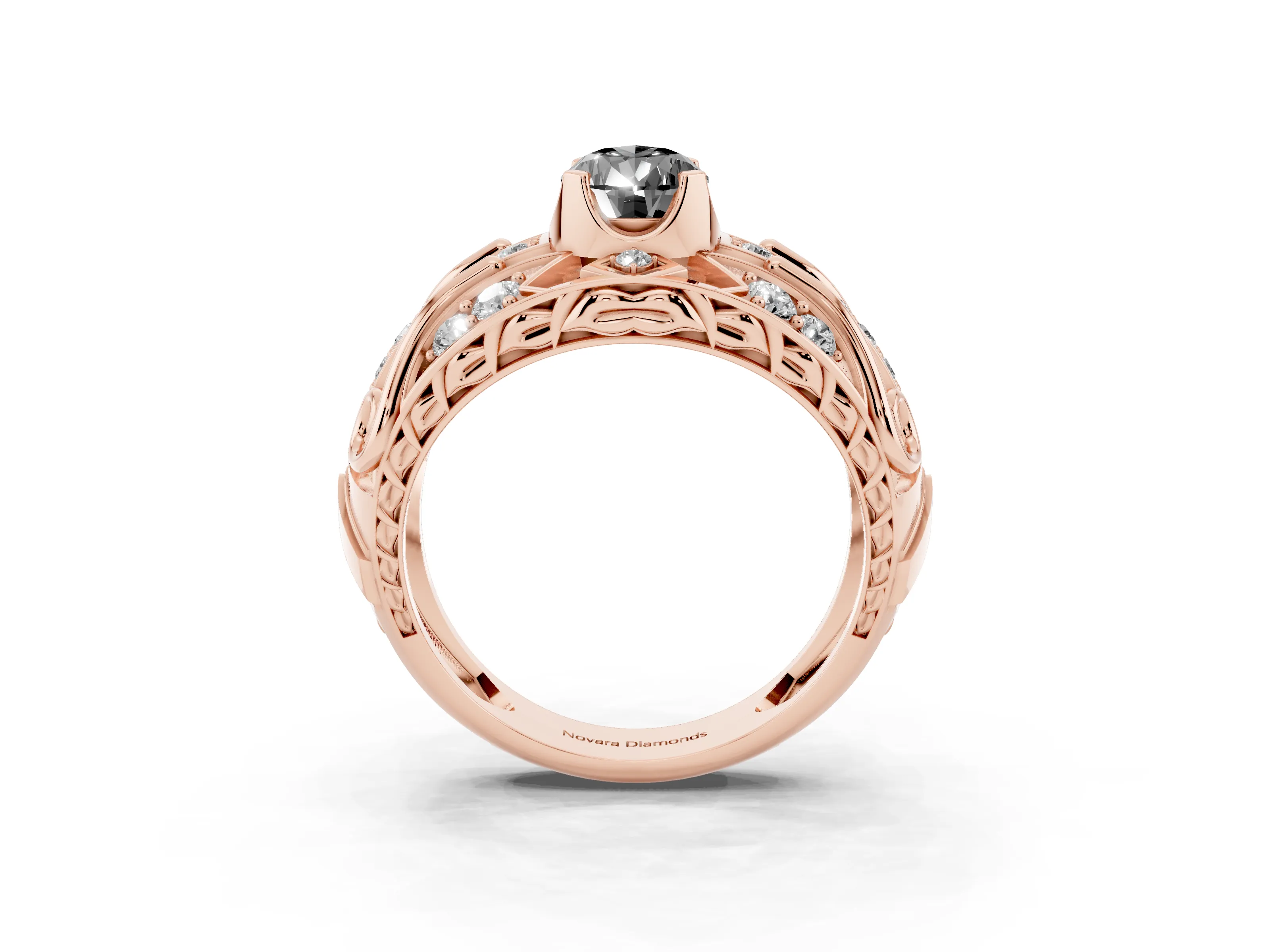 Fancy Black Pear Cut Diamond Art Deco Ring Set in Rose gold with Pavé Split Shank