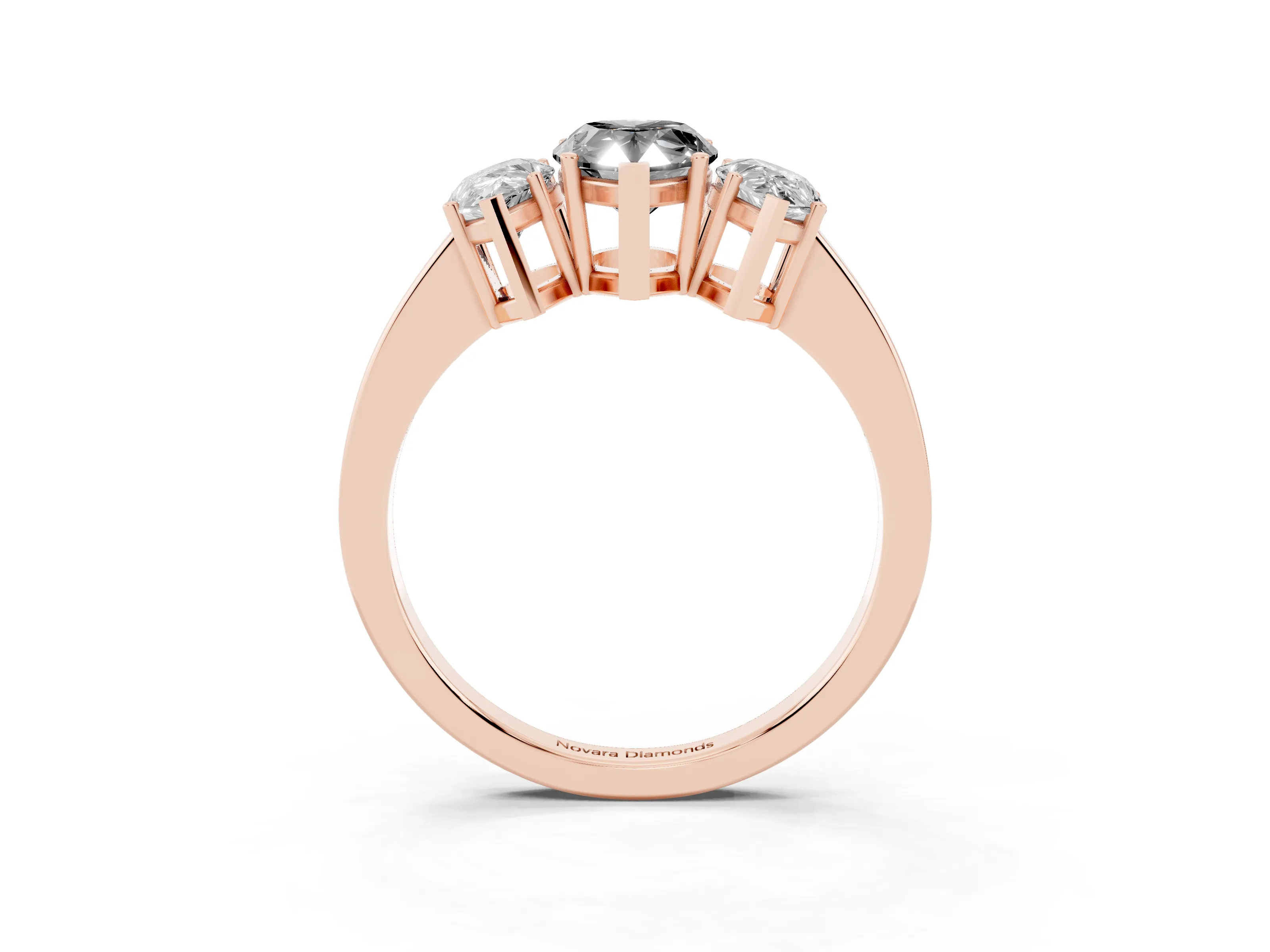 Fancy Black Pear Cut Diamond Three-Stone Engagement Ring Set in Rose gold with Flat Band