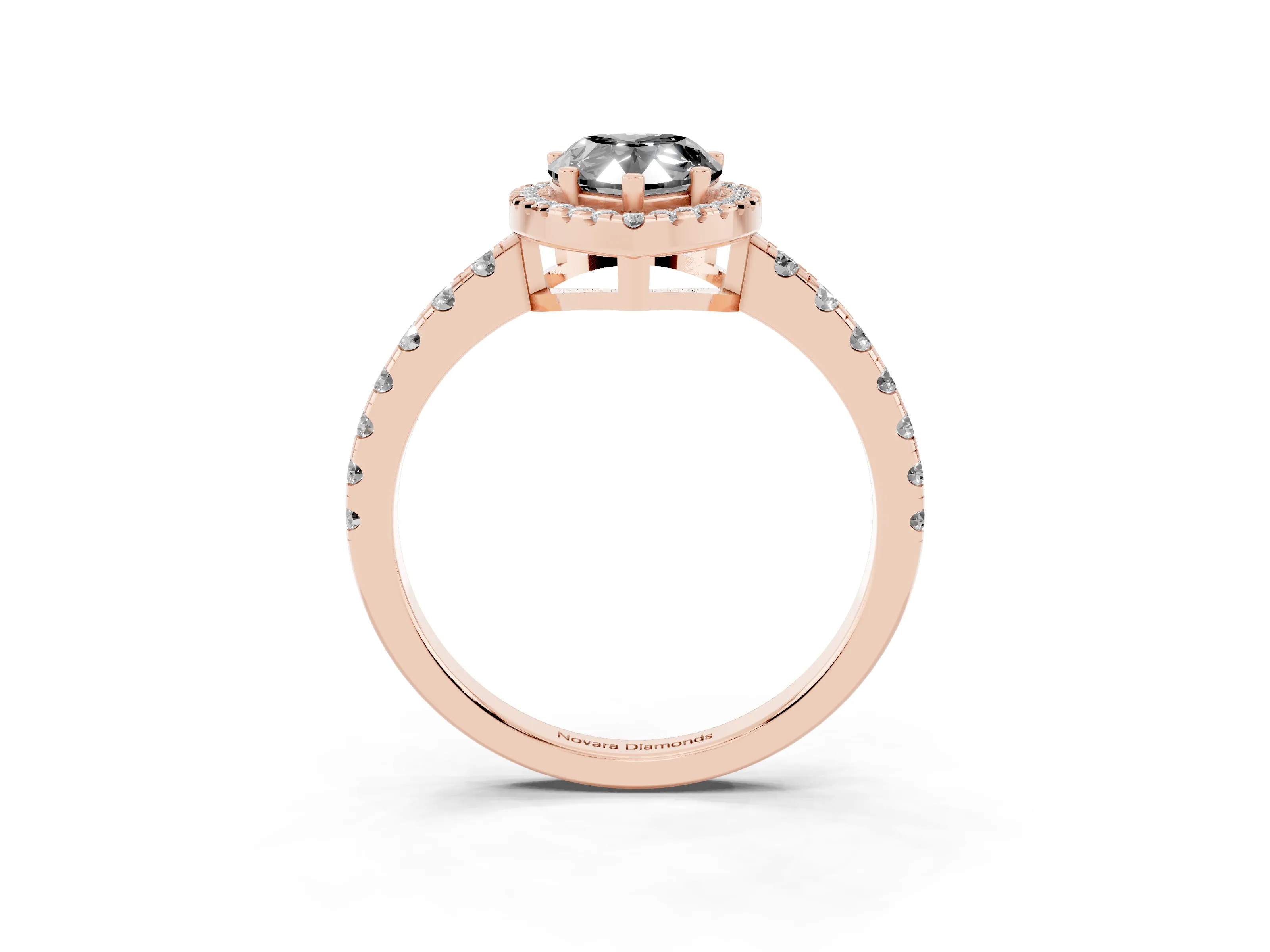 Fancy Black Pear Cut Diamond Halo Ring Set in Rose gold with Delicate Pavé Band and Prong Setting