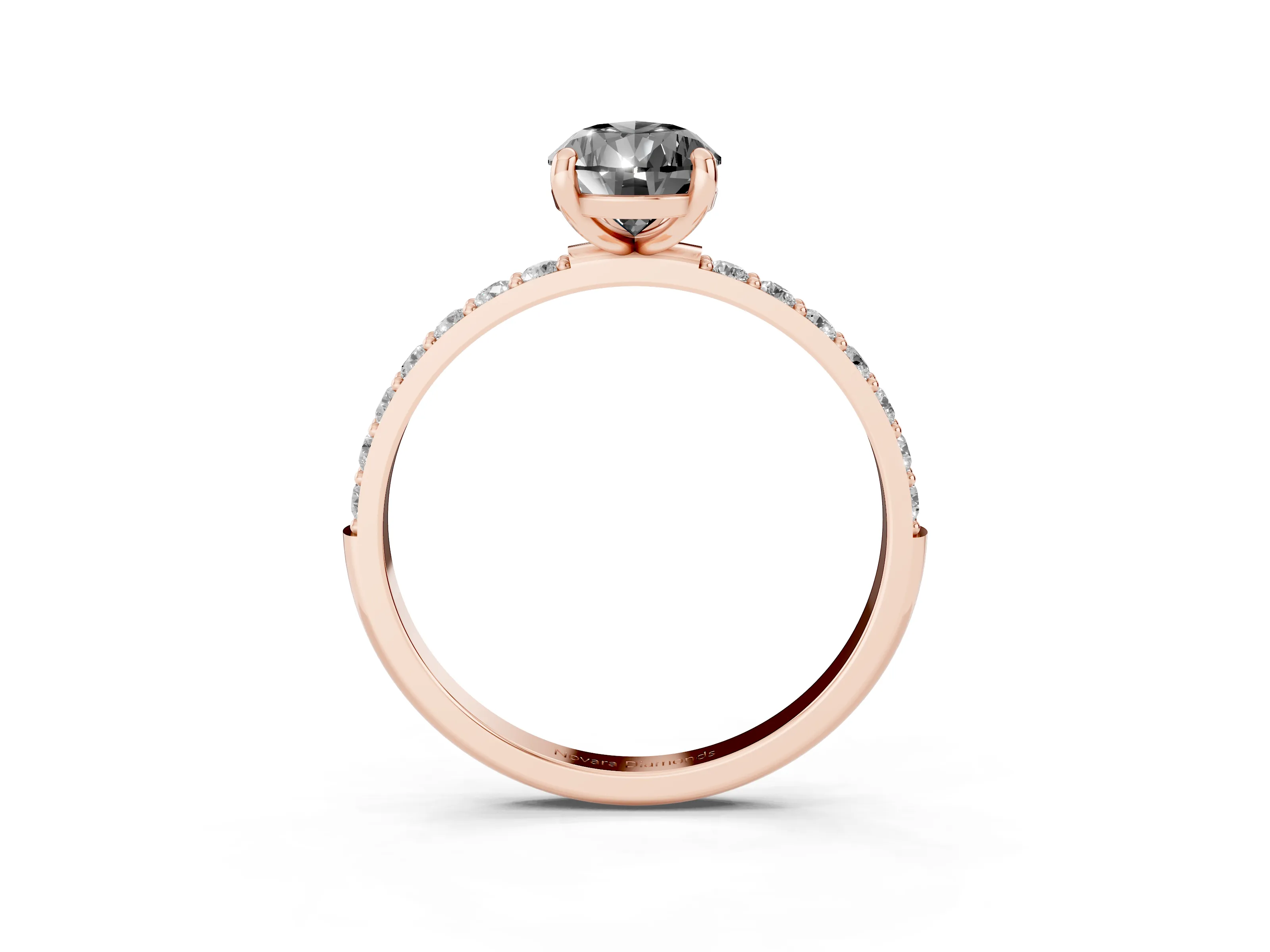 Fancy Black Pear Cut Diamond Solitaire Ring Set in Rose gold with Round Pavé Band and Prong Setting