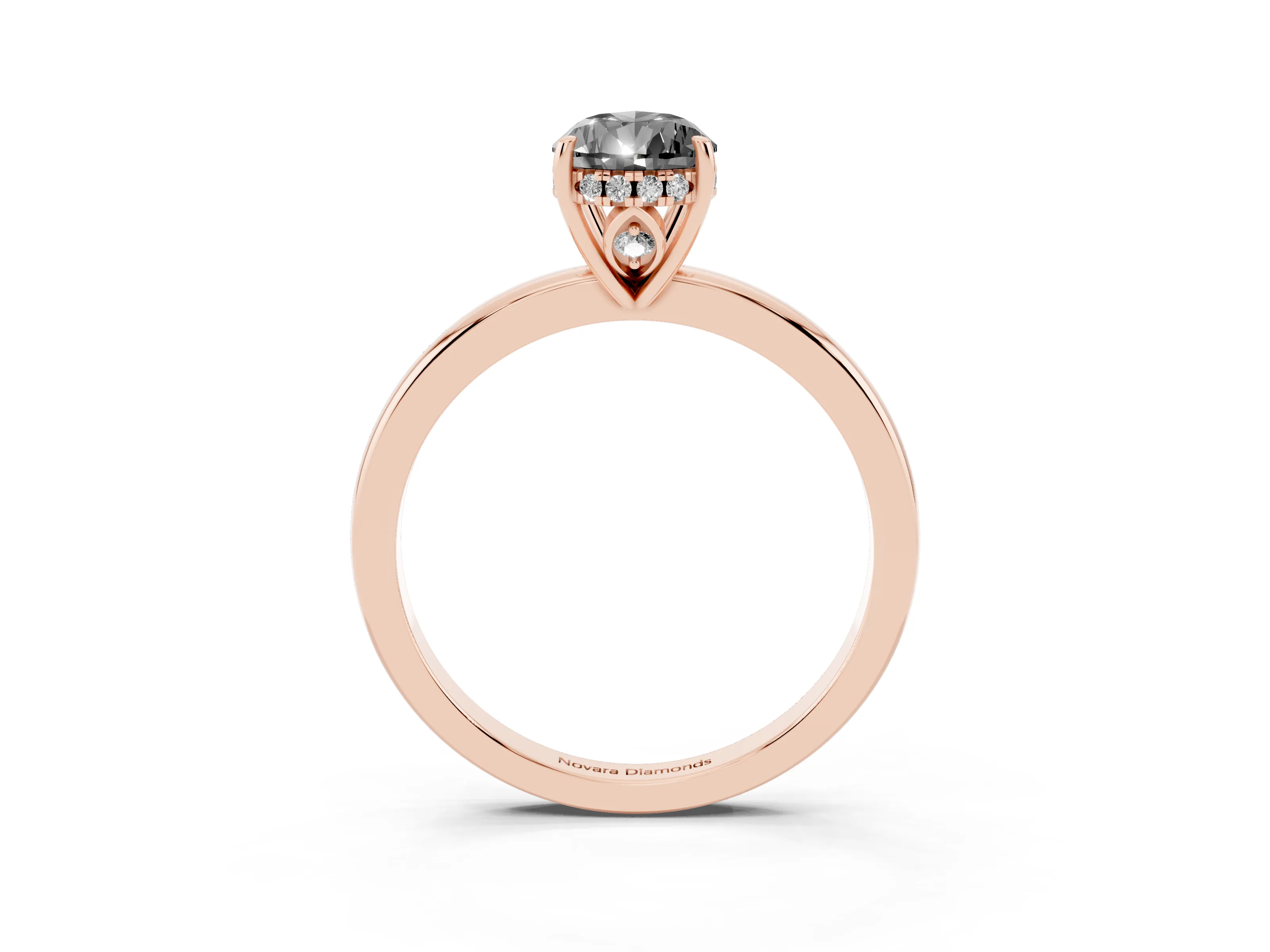 Fancy Black Pear Cut Diamond Solitaire Ring Set in Rose gold with Plain Band and Prong Setting