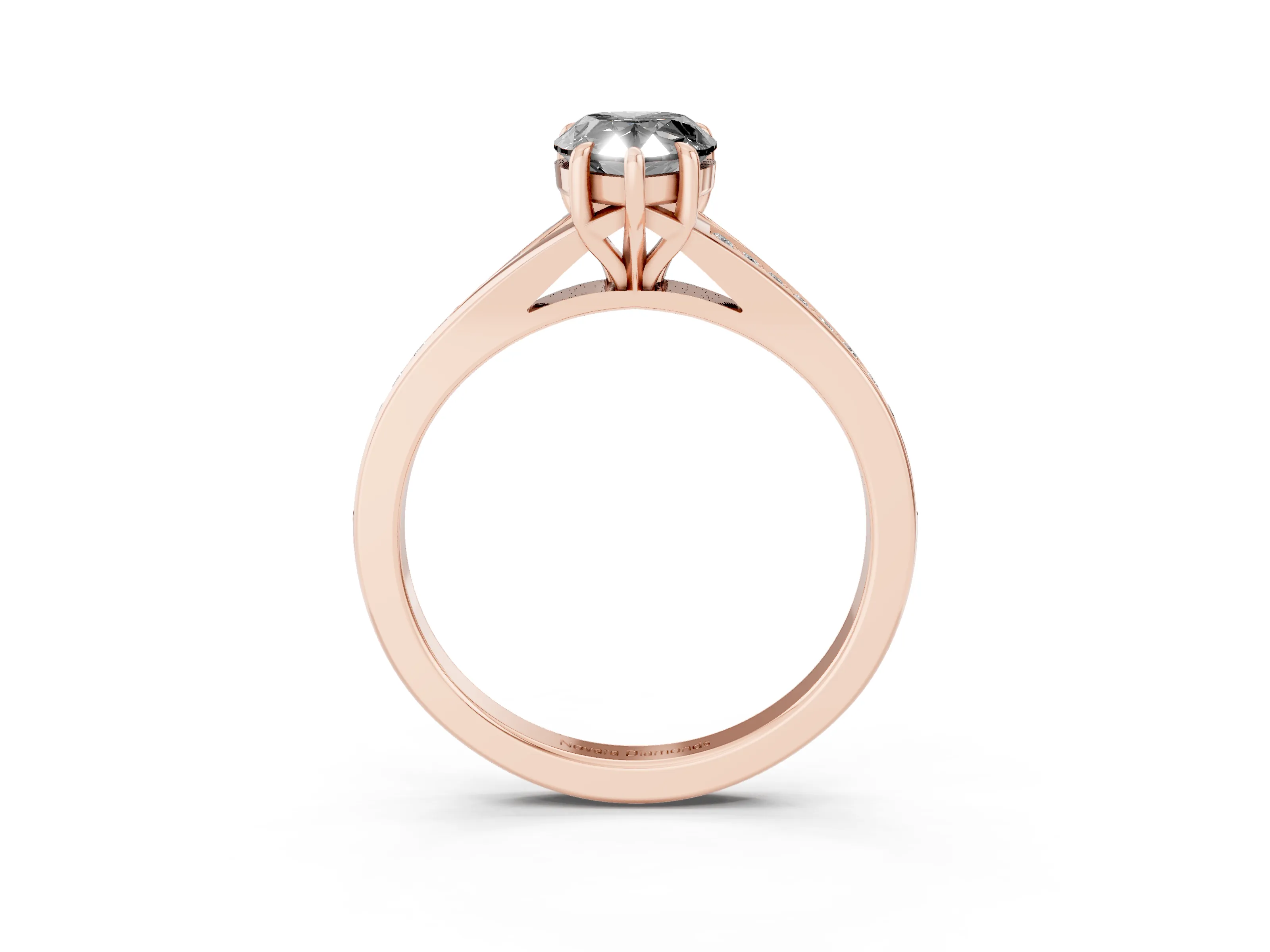 Fancy Black Pear Cut Diamond Solitaire Ring Set in Rose gold with Pavé Accent Band and Classic Prong Setting
