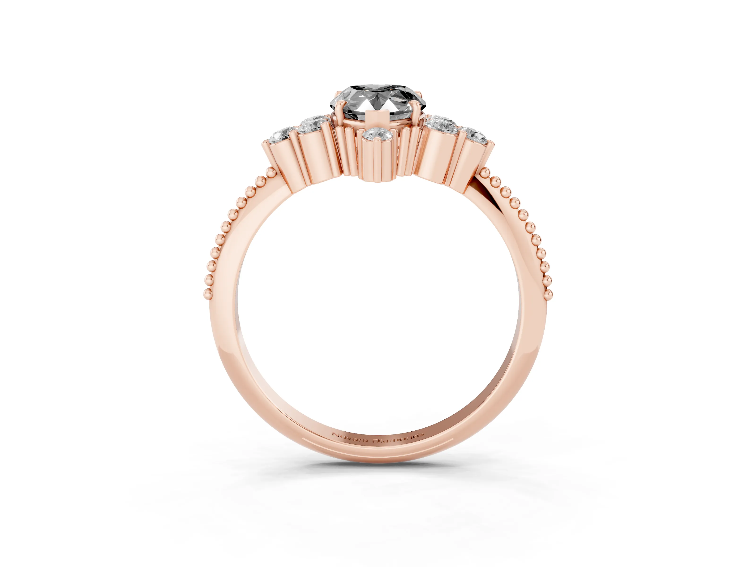 Fancy Black Pear Cut Diamond Cluster Ring Set in Rose gold with Beaded Band