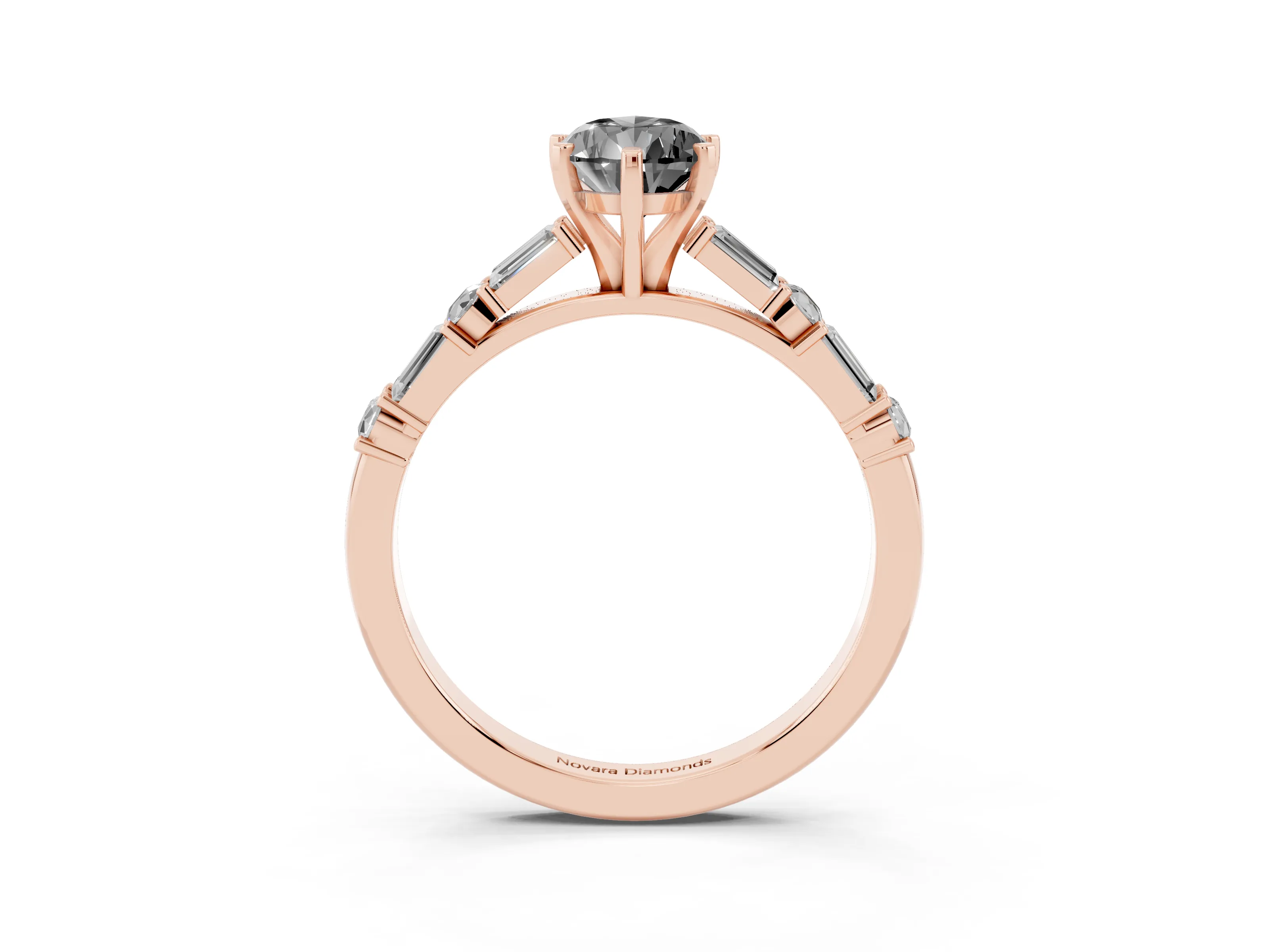 Fancy Black Pear Cut Diamond Solitaire Set in Rose gold with Side Baguettes and Channel Set Band