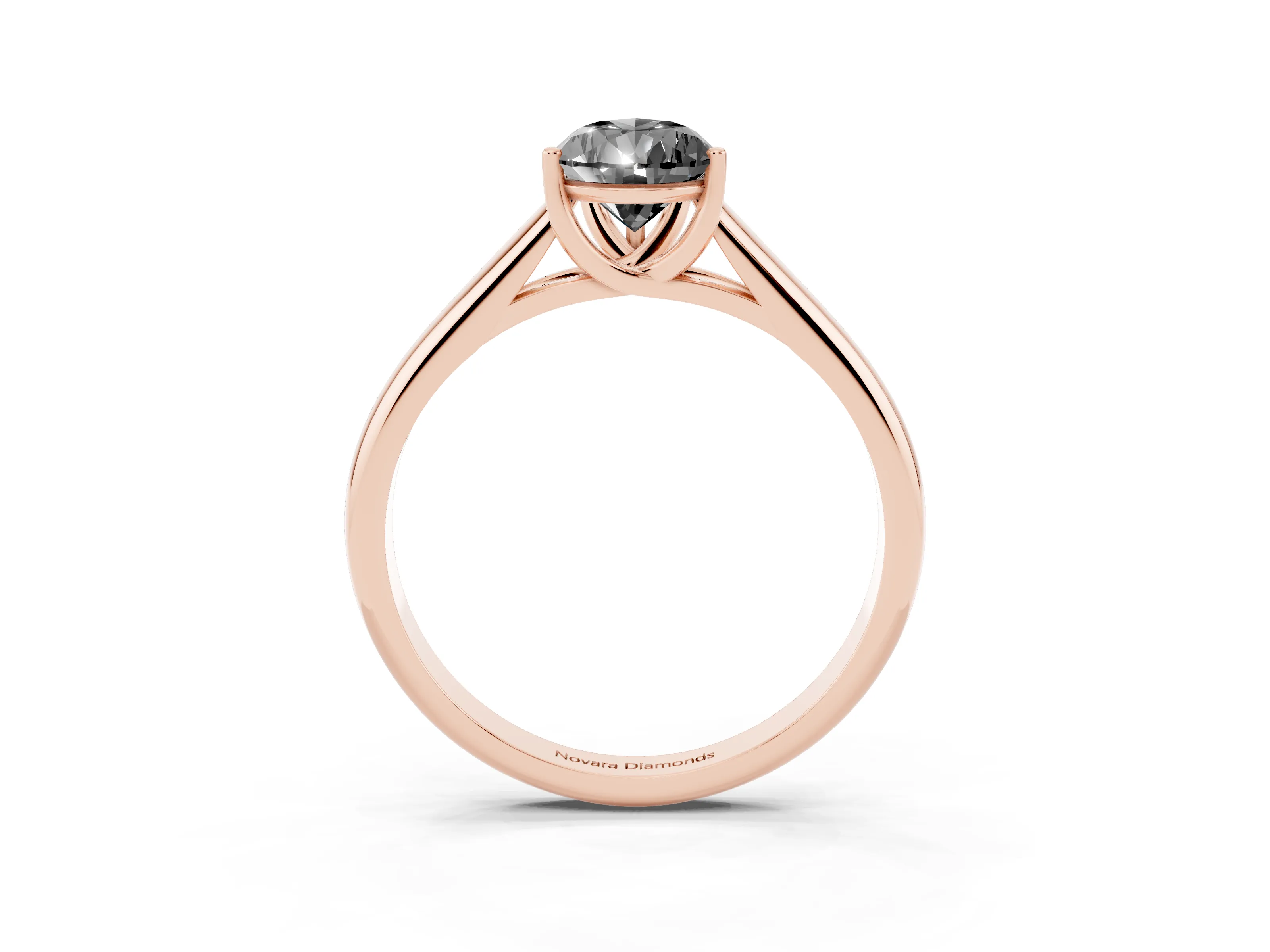 Fancy Black Pear Cut Diamond Solitaire Engagement Ring Set in Rose gold with Subtly Tapered Band and Prong Setting