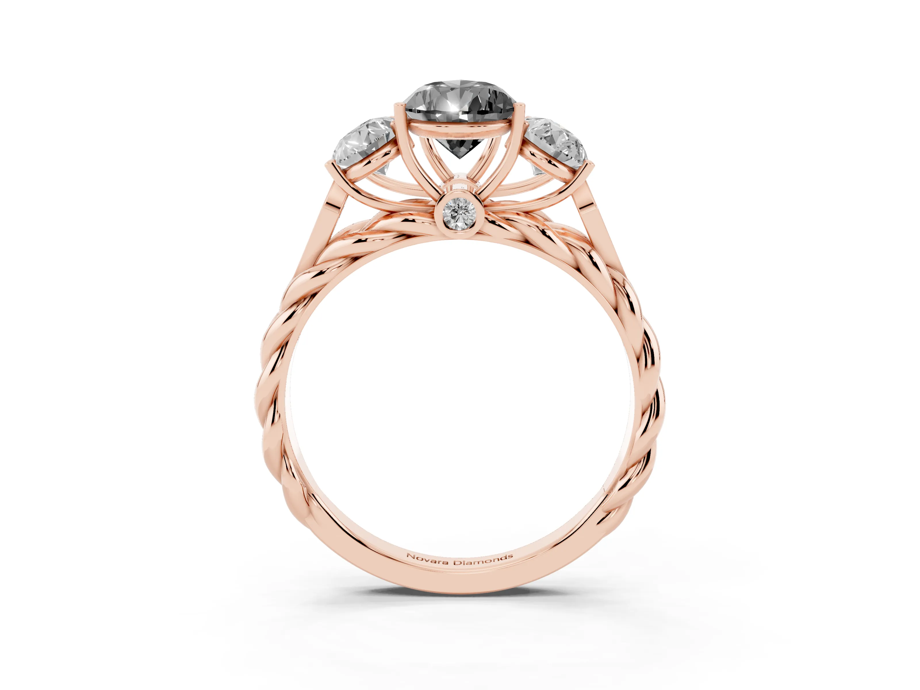 Fancy Black Pear Cut Diamond Three-Stone Ring Set in Rose gold with Braided Band