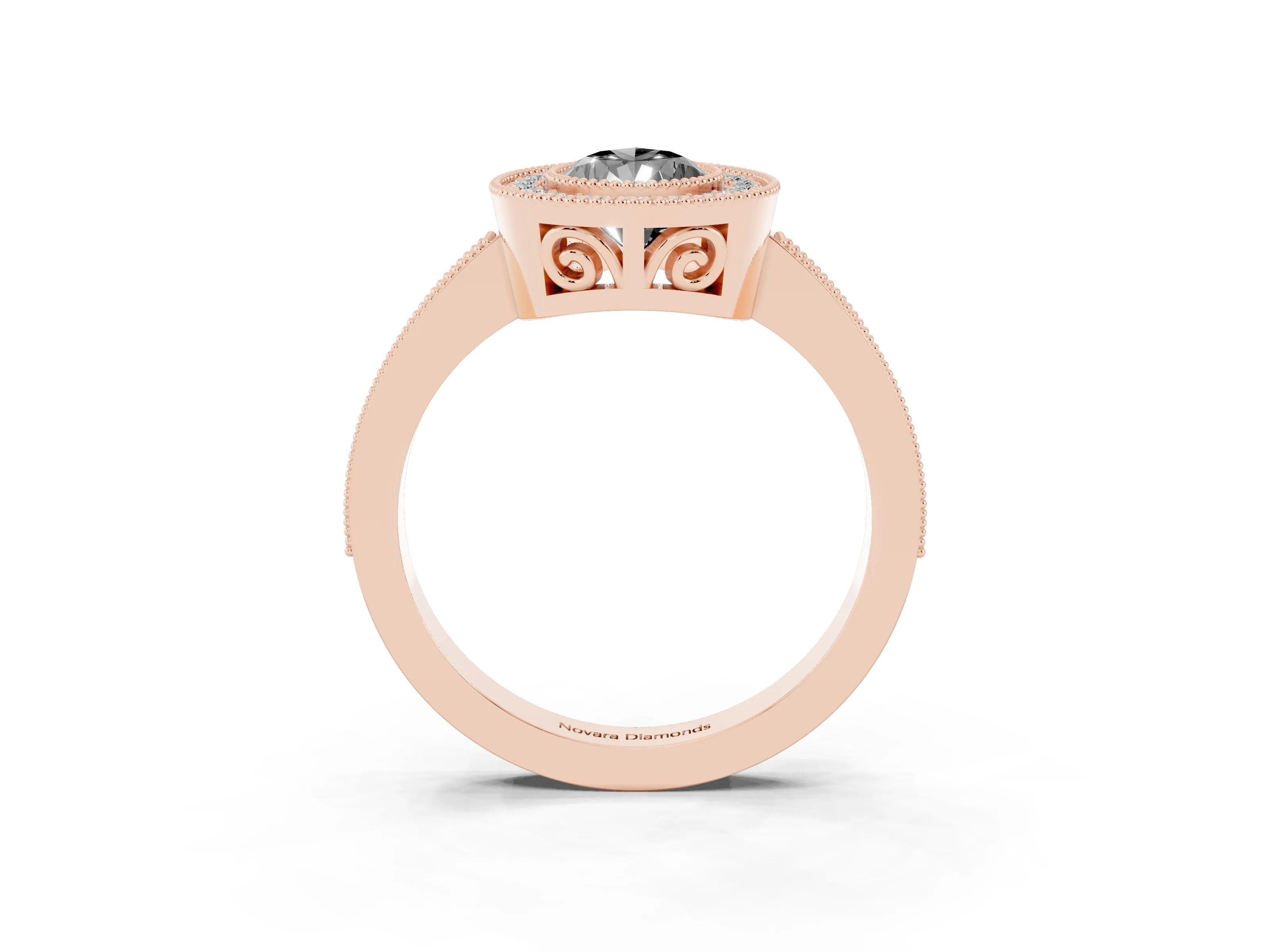 Fancy Black Pear Cut Diamond Round Halo Ring Set in Rose gold with Pavé Band