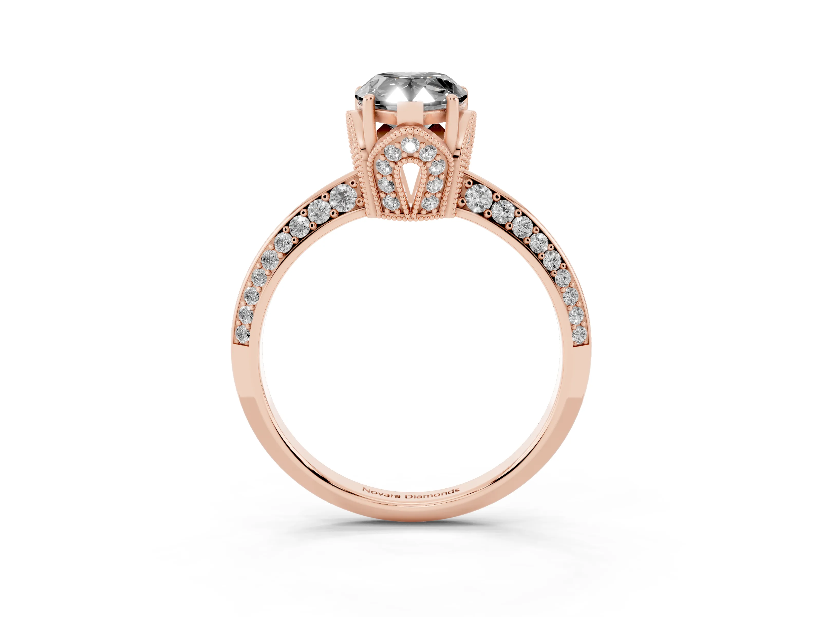 Fancy Black Pear Cut Diamond Solitaire Engagement Ring Set in Rose gold with Pavé Split Shank and Prong Setting