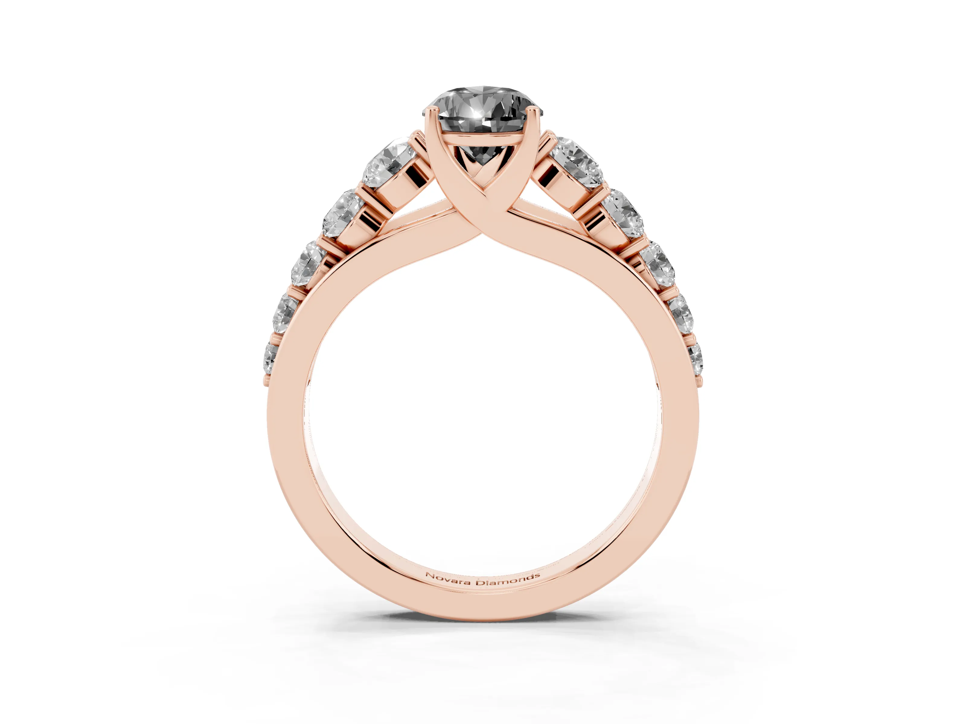 Fancy Black Pear Cut Diamond Solitaire Ring Set in Rose gold with Pavé-Set Band and Prong Setting
