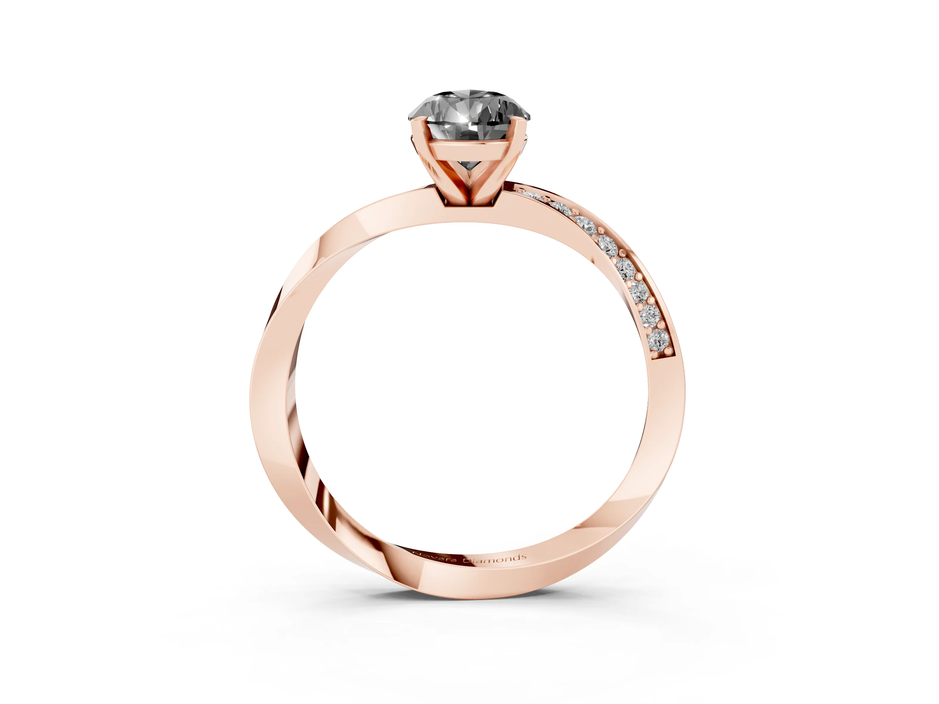 Fancy Black Pear Cut Diamond Engagement Ring Set in Rose gold with Side Stone Accents and Prong Setting