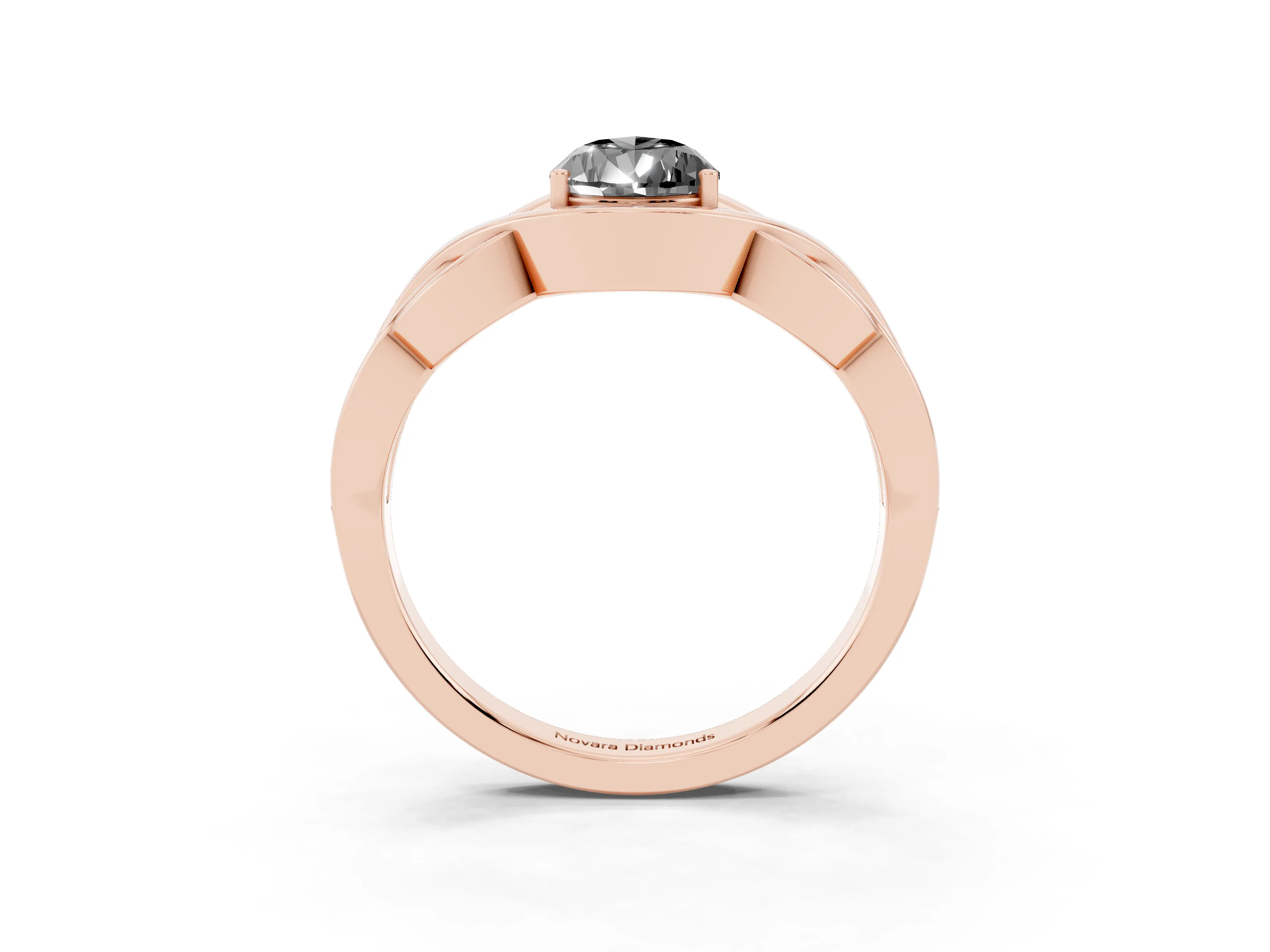 Fancy Black Pear Cut Diamond Solitaire Ring Set in Rose gold with Intertwined Band