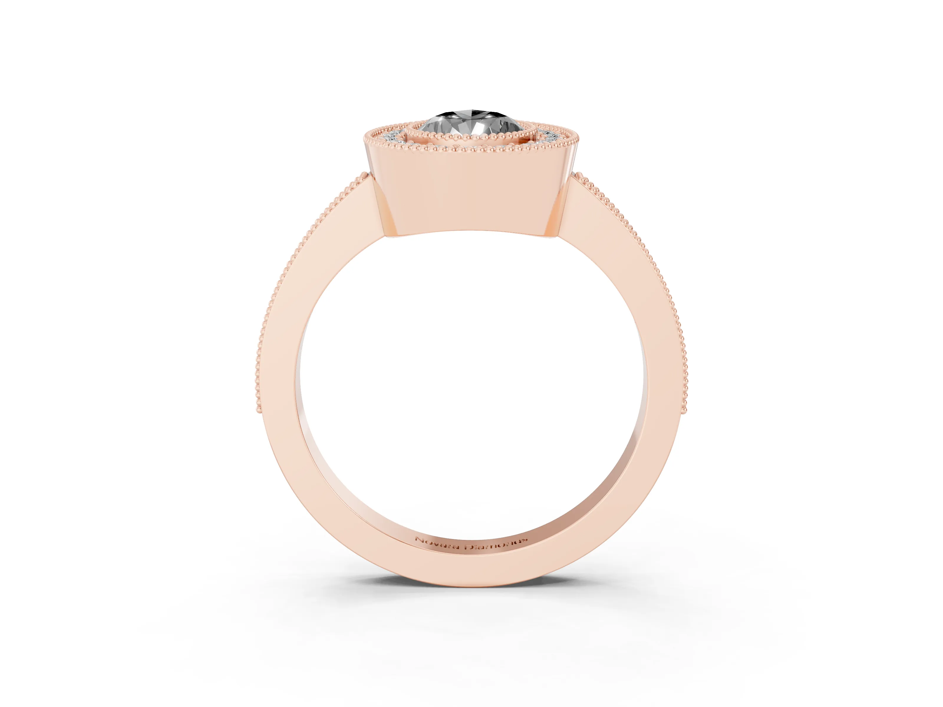 Fancy Black Pear Cut Diamond Halo Engagement Ring Set in Rose gold with Pavé Band and Round Halo Stones